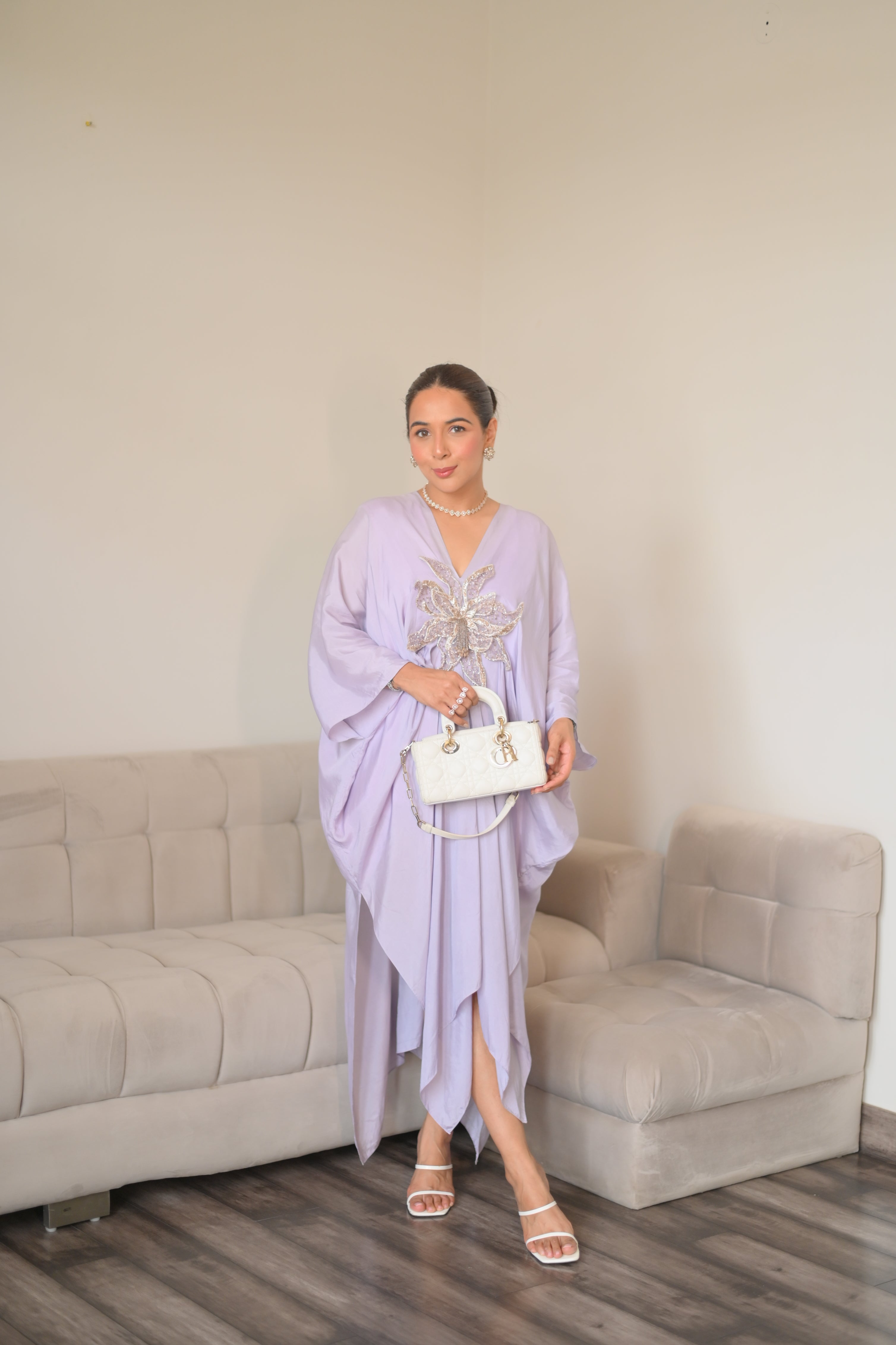 3D ivory floral kaftaan
