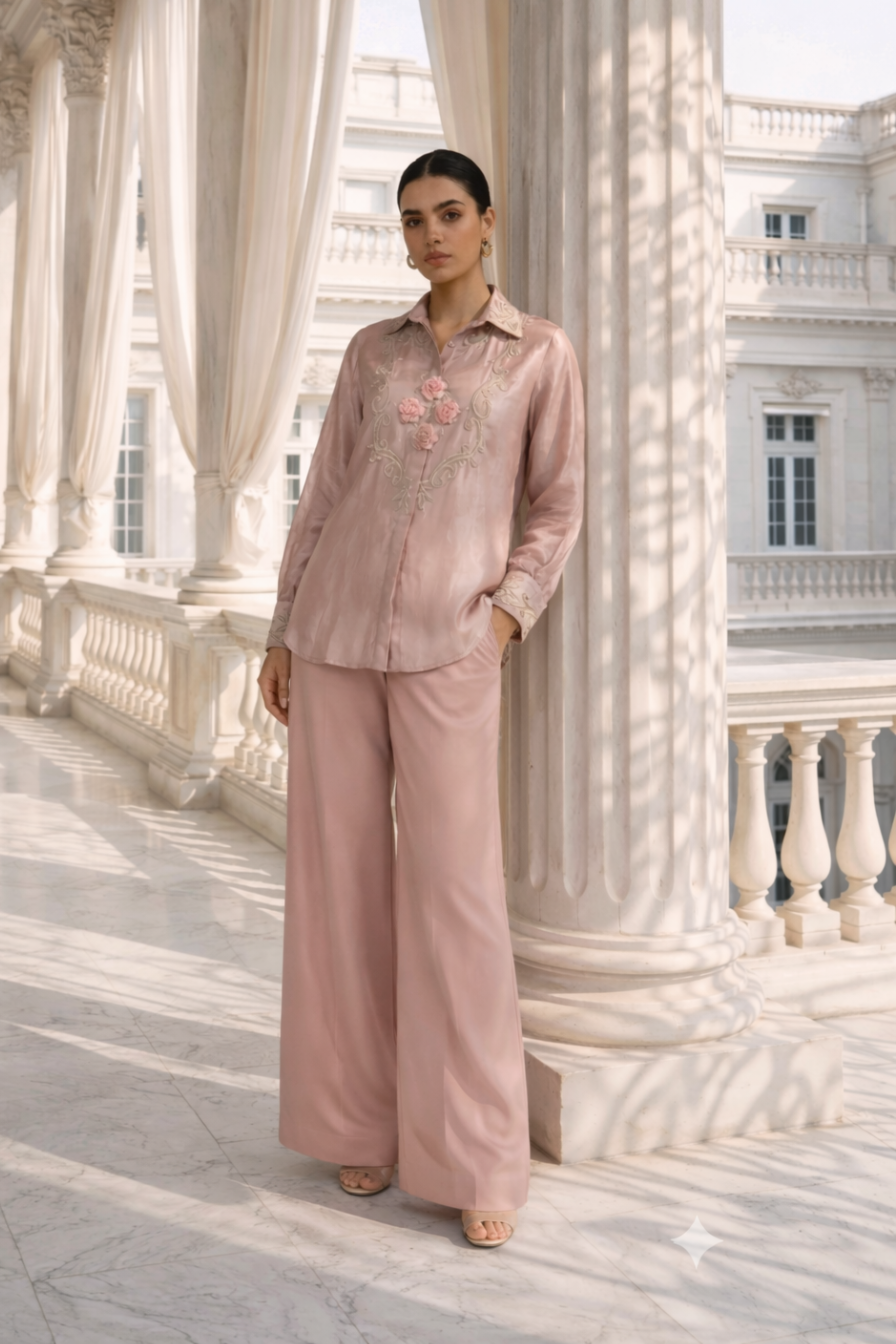 CHAMPAGNE GOLD TISSUE EMBROIDERED SHIRT