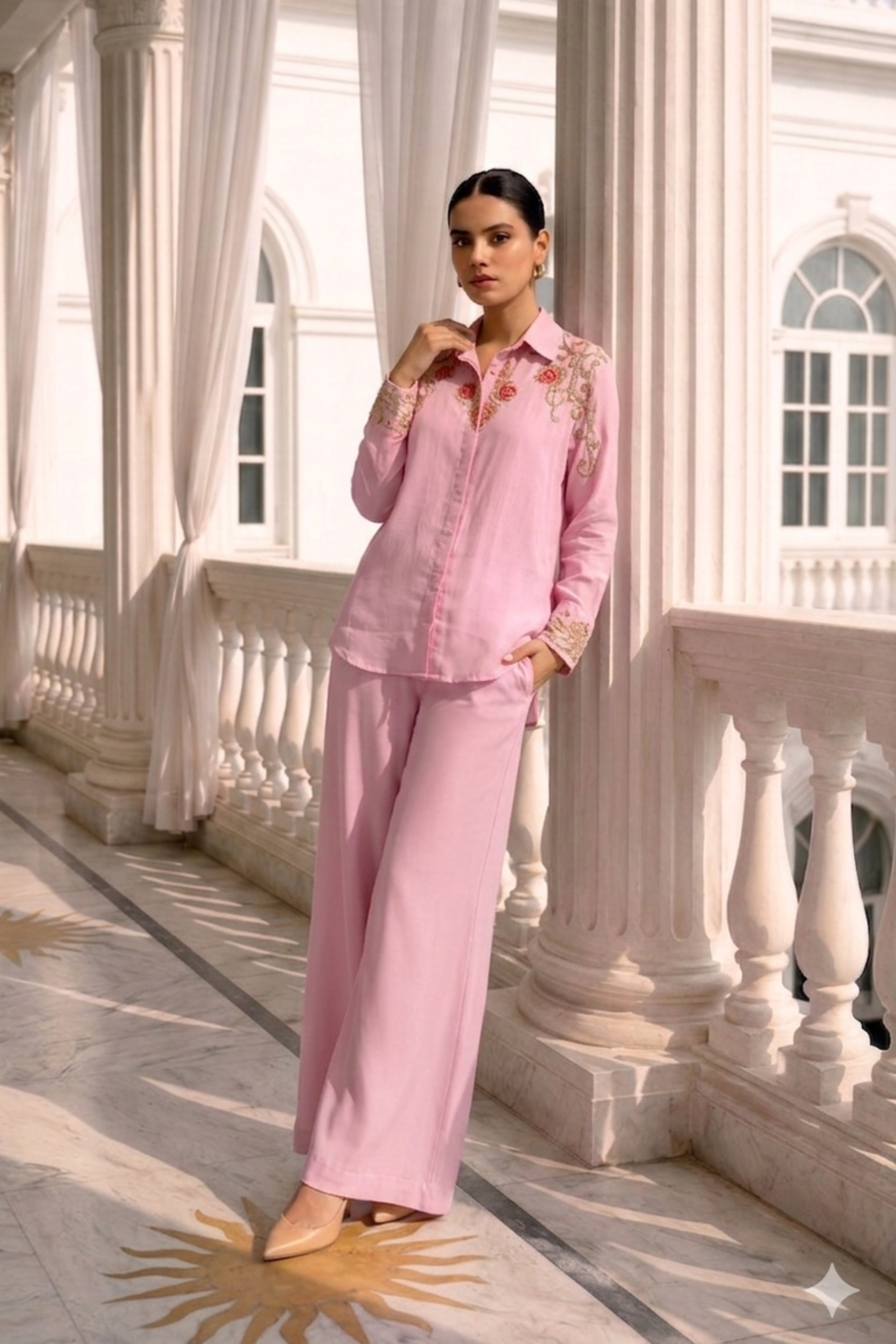 LILAC SILK EMBROIDERED SHIRT