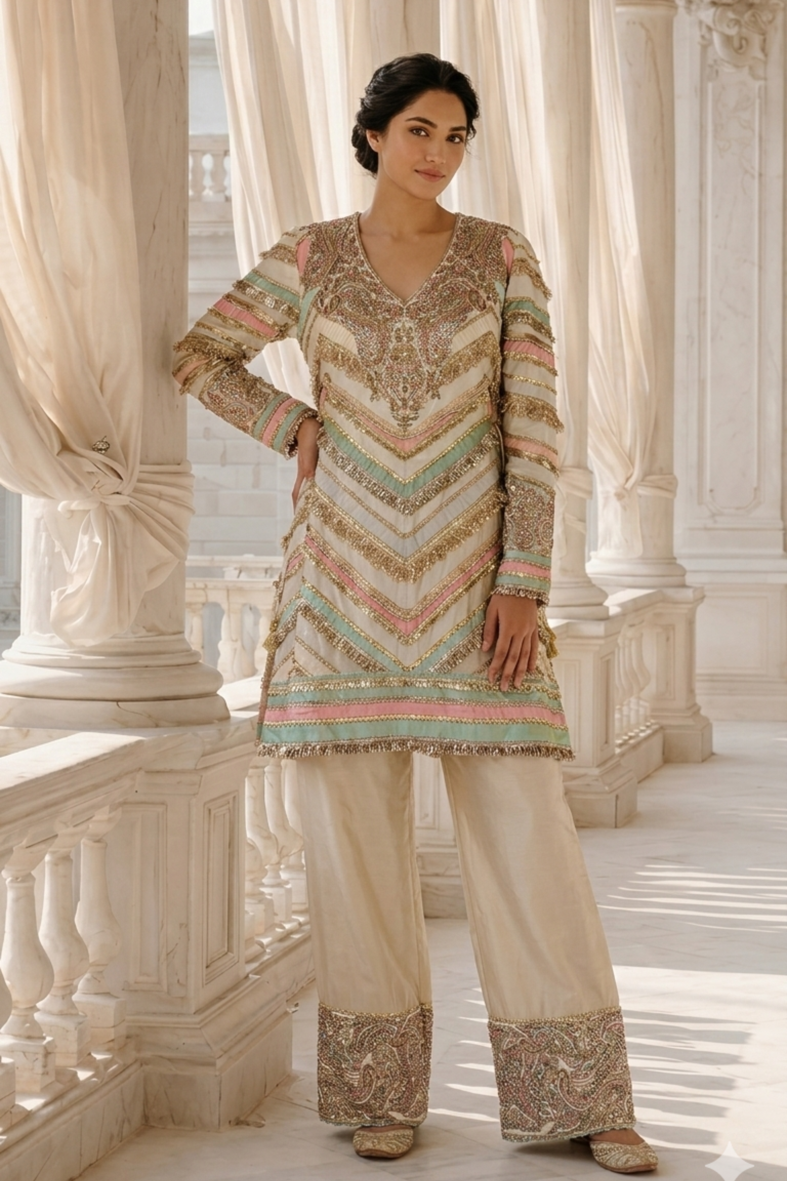 GOTA LAYERED PEPLUM KURTA SET