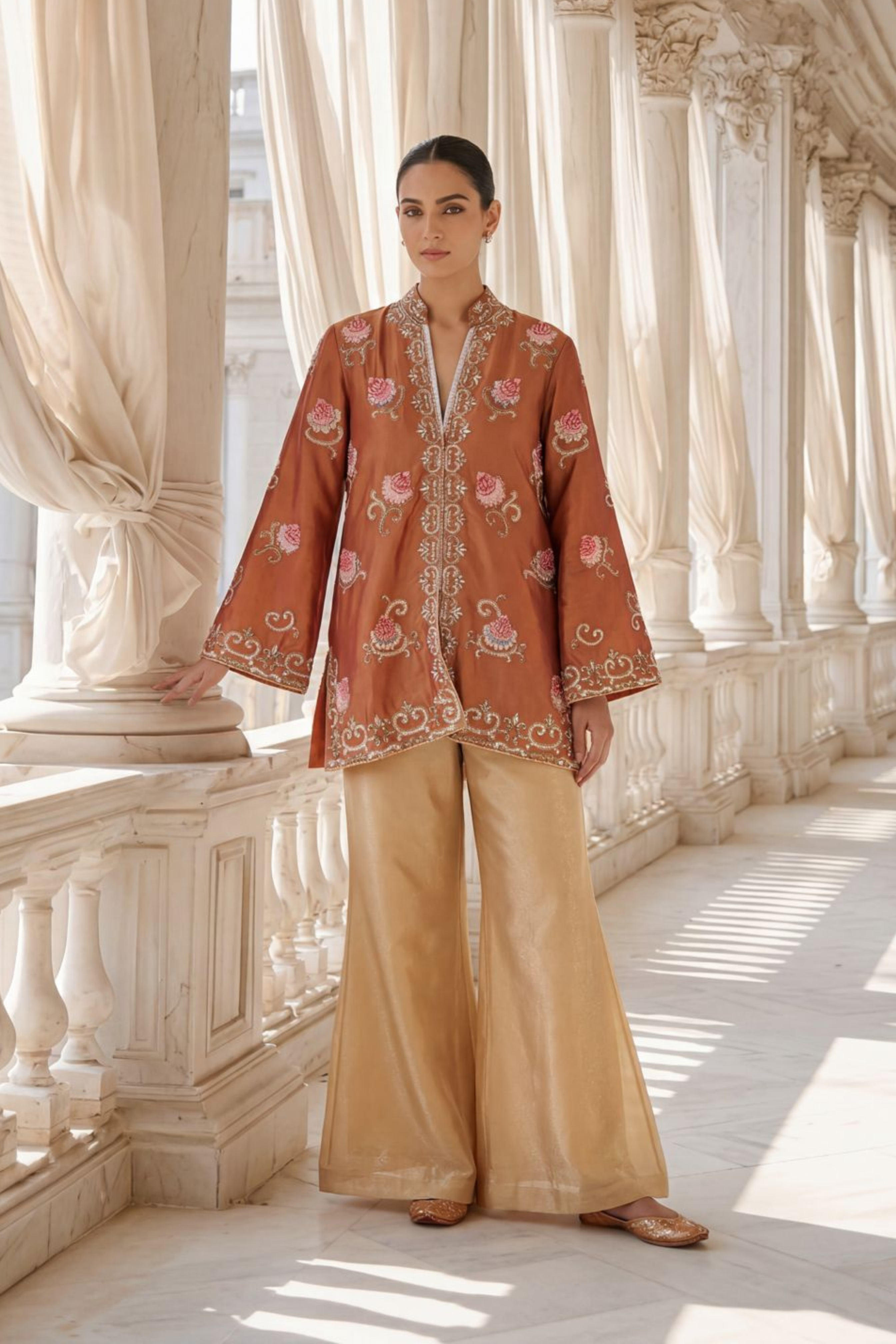 RUST GOLD TISSUE COORD SET