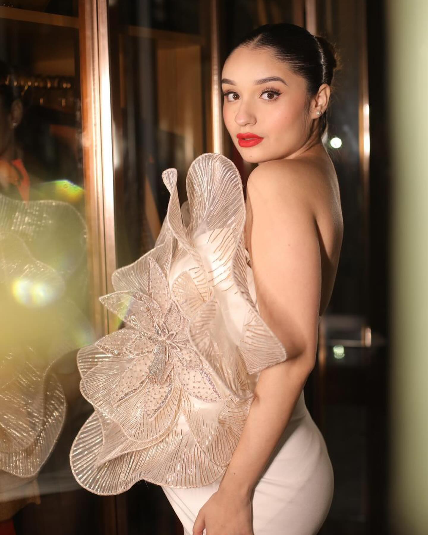 Tanya Sharma Bajaj in Our Ivory 3d Floral Cocktail Dress