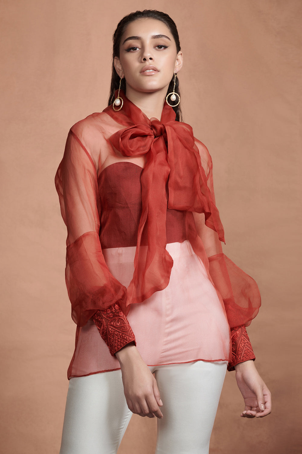 Crimson Red Embroidery Detail Top