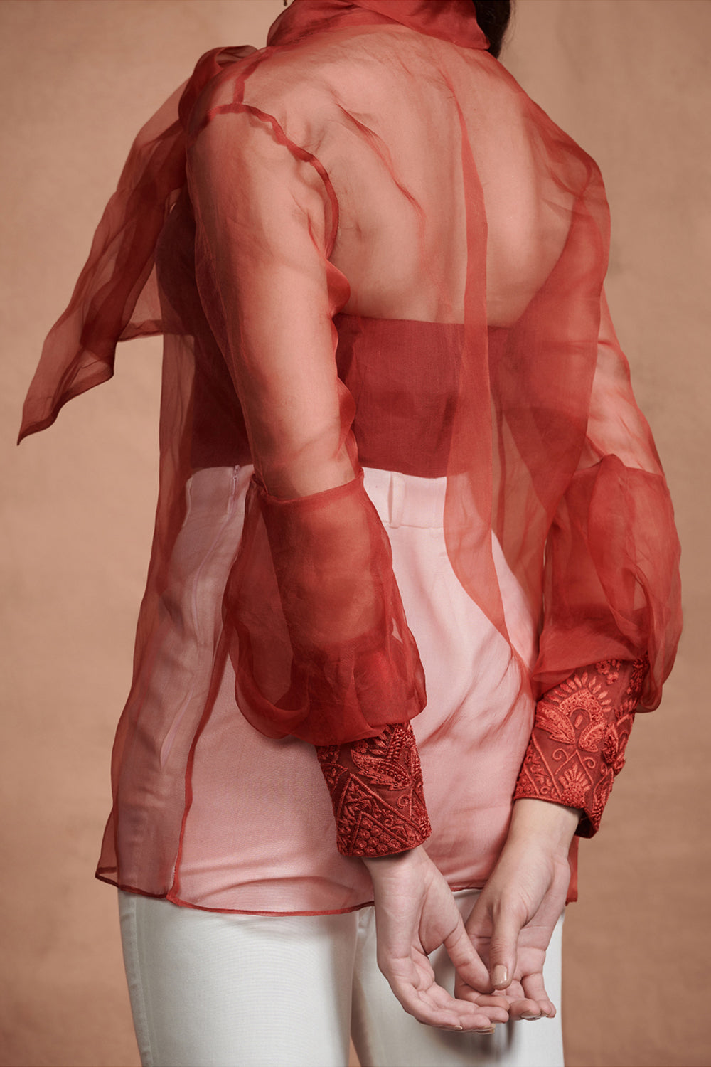 Crimson Red Embroidery Detail Top