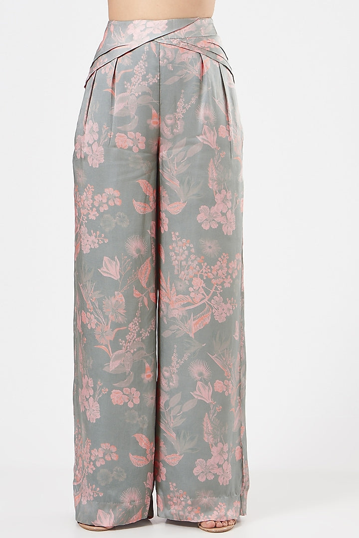 GREY PRINTED CROPPED BLAZER SET