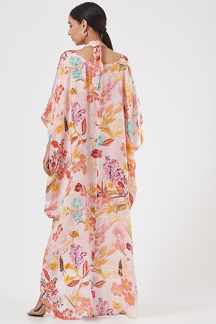 BLUSH PINK FLORAL PRINTED KIMONO KAFTAN