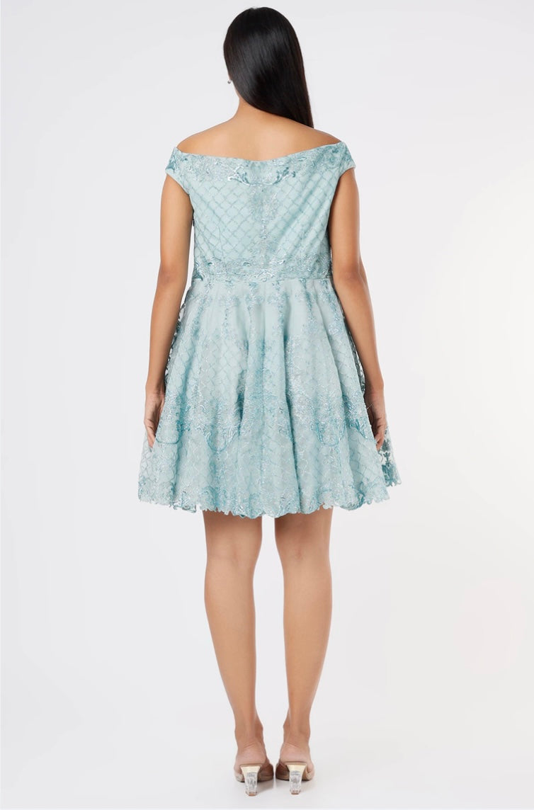 Soft Blue Cocktail Dress with metallic thread work