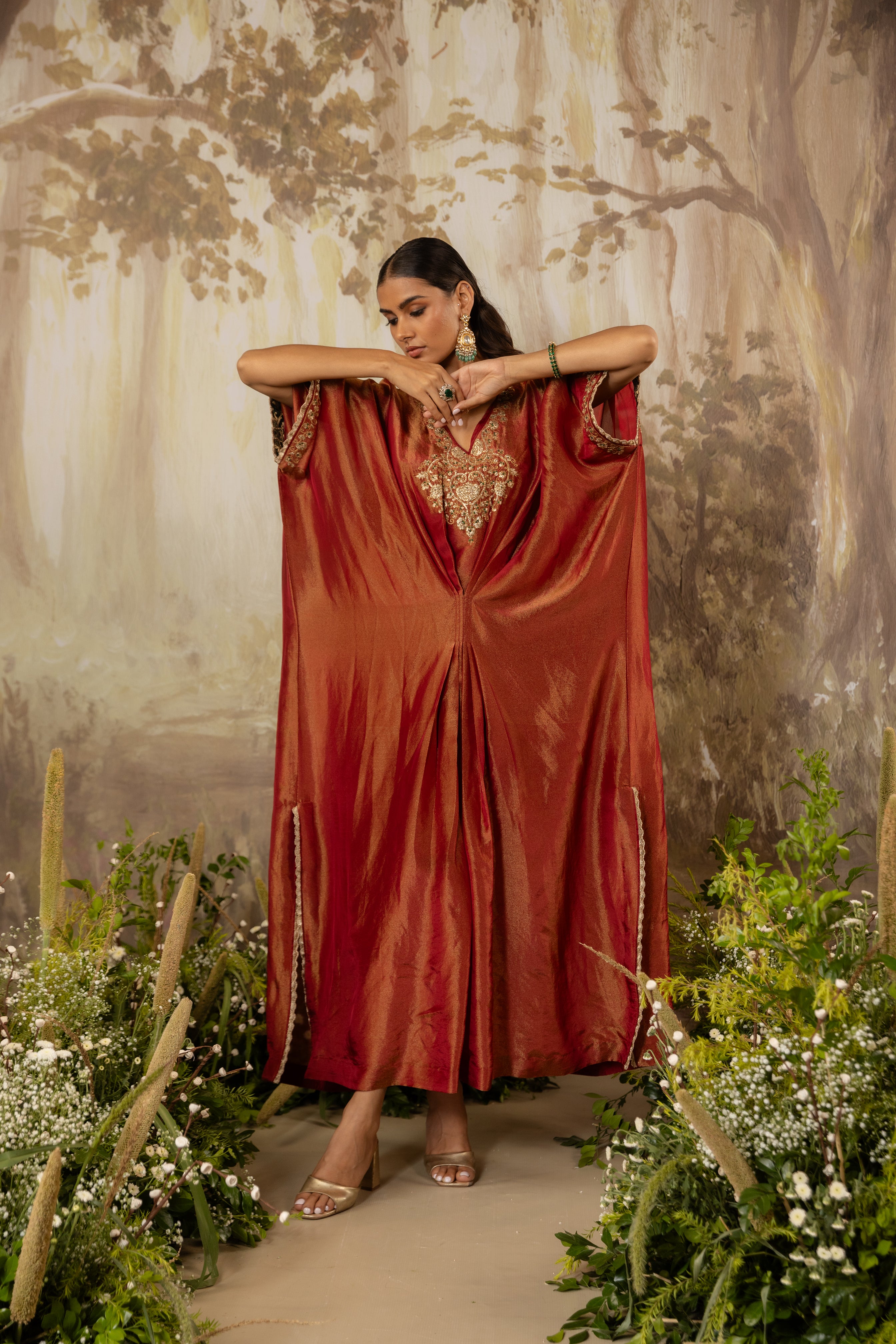 BURNT RUST embroidered KAFTAN