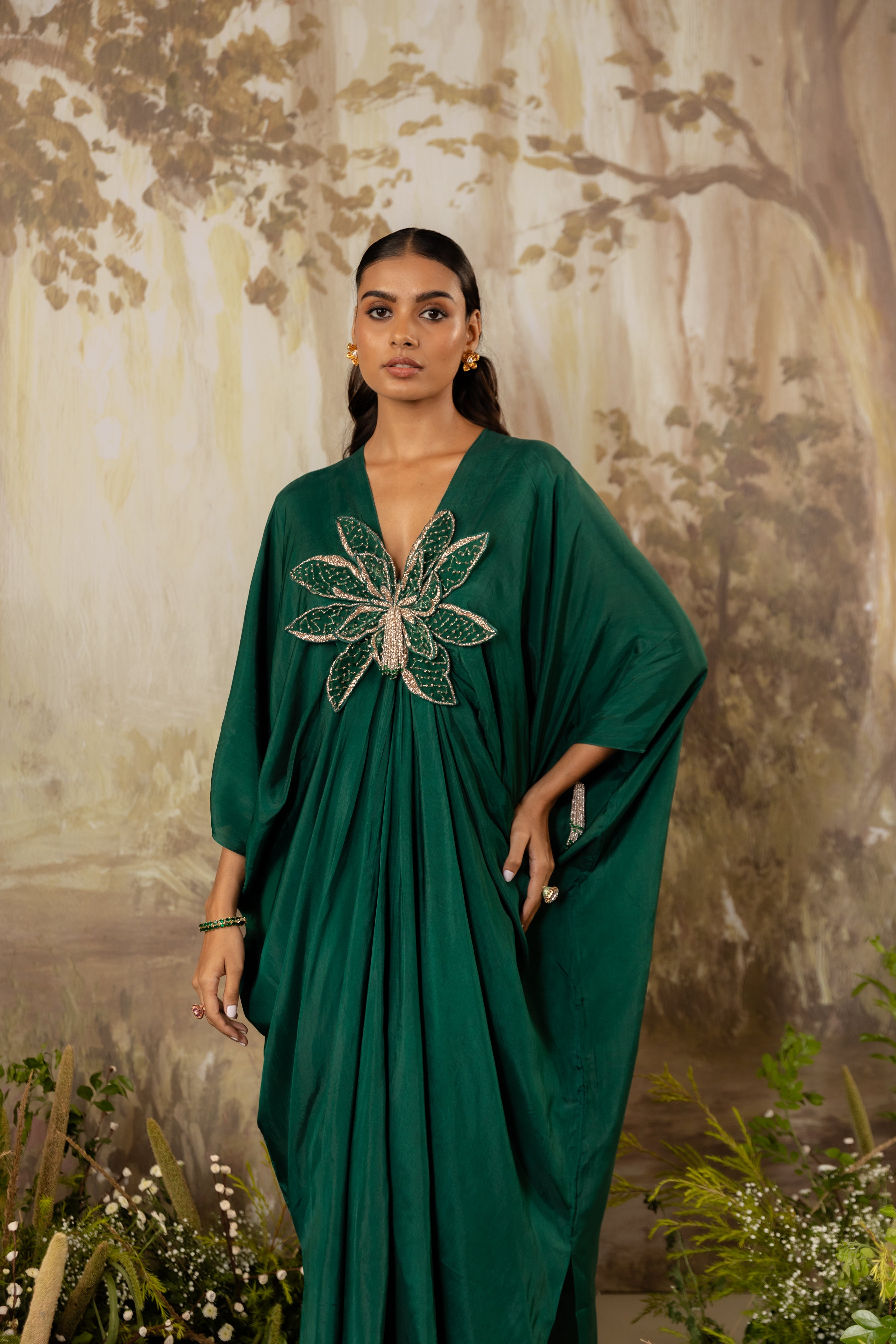 EMERALD GREEN 3D FLORAL KAFTAN