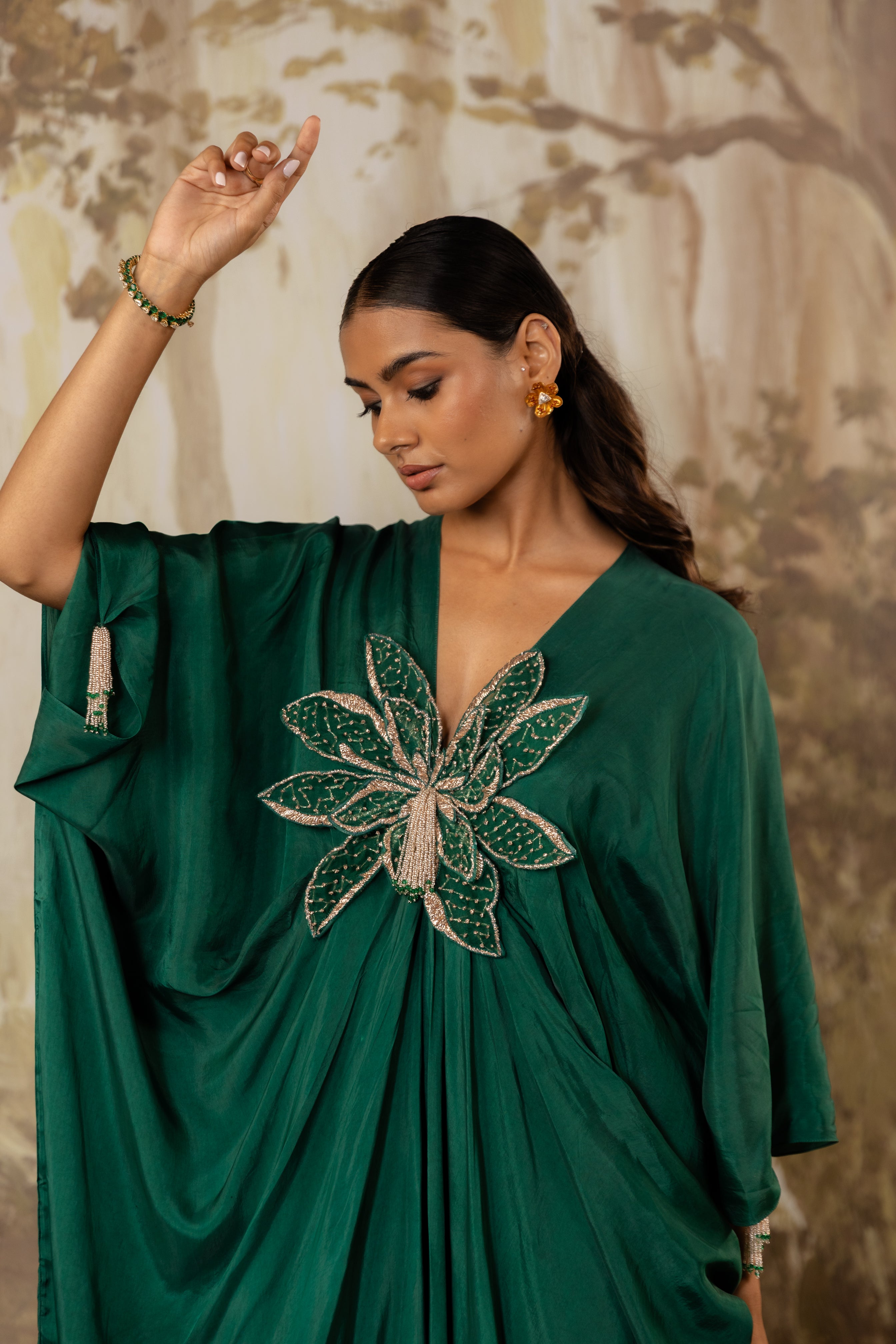 EMERALD GREEN 3D FLORAL KAFTAN