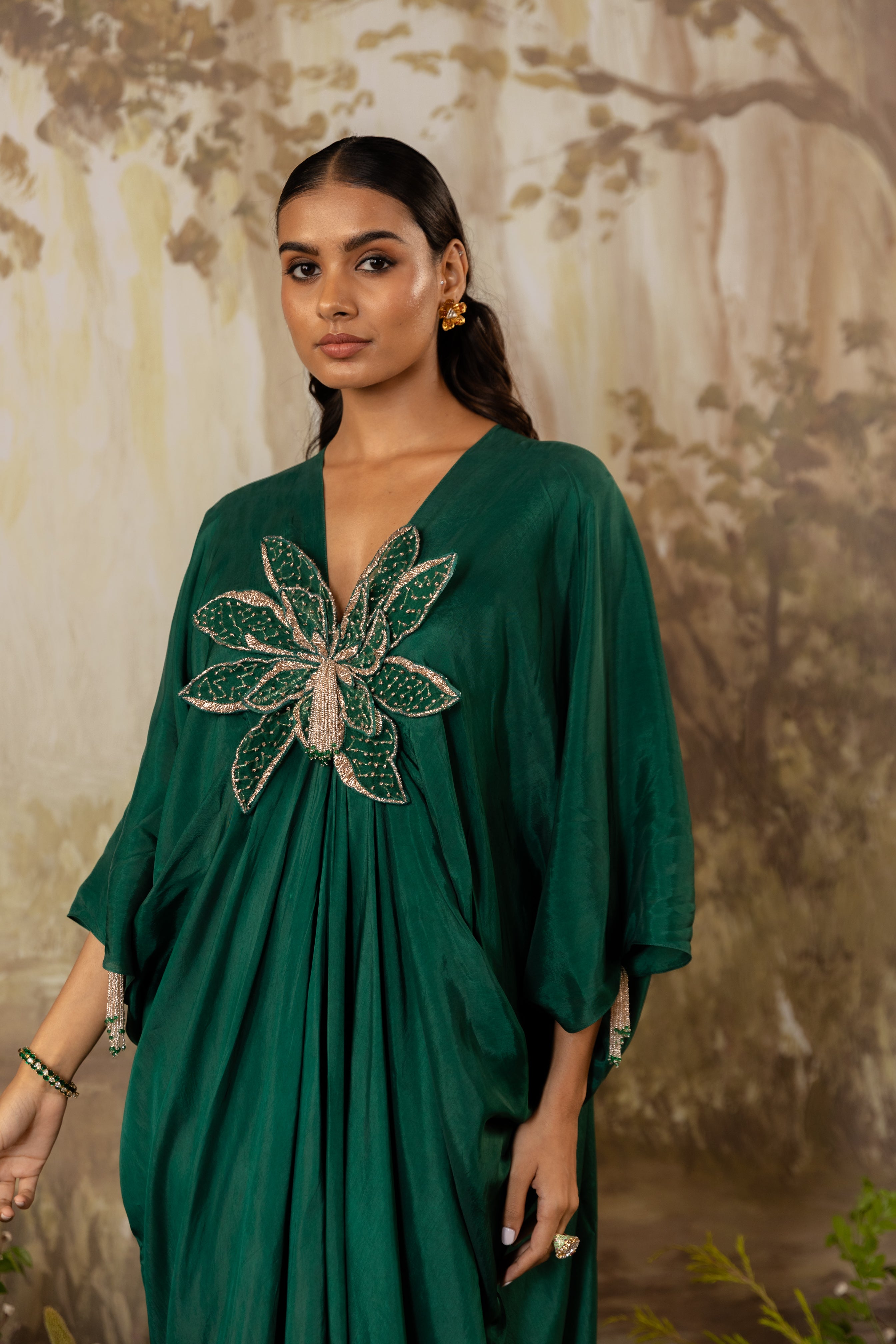 EMERALD GREEN 3D FLORAL KAFTAN