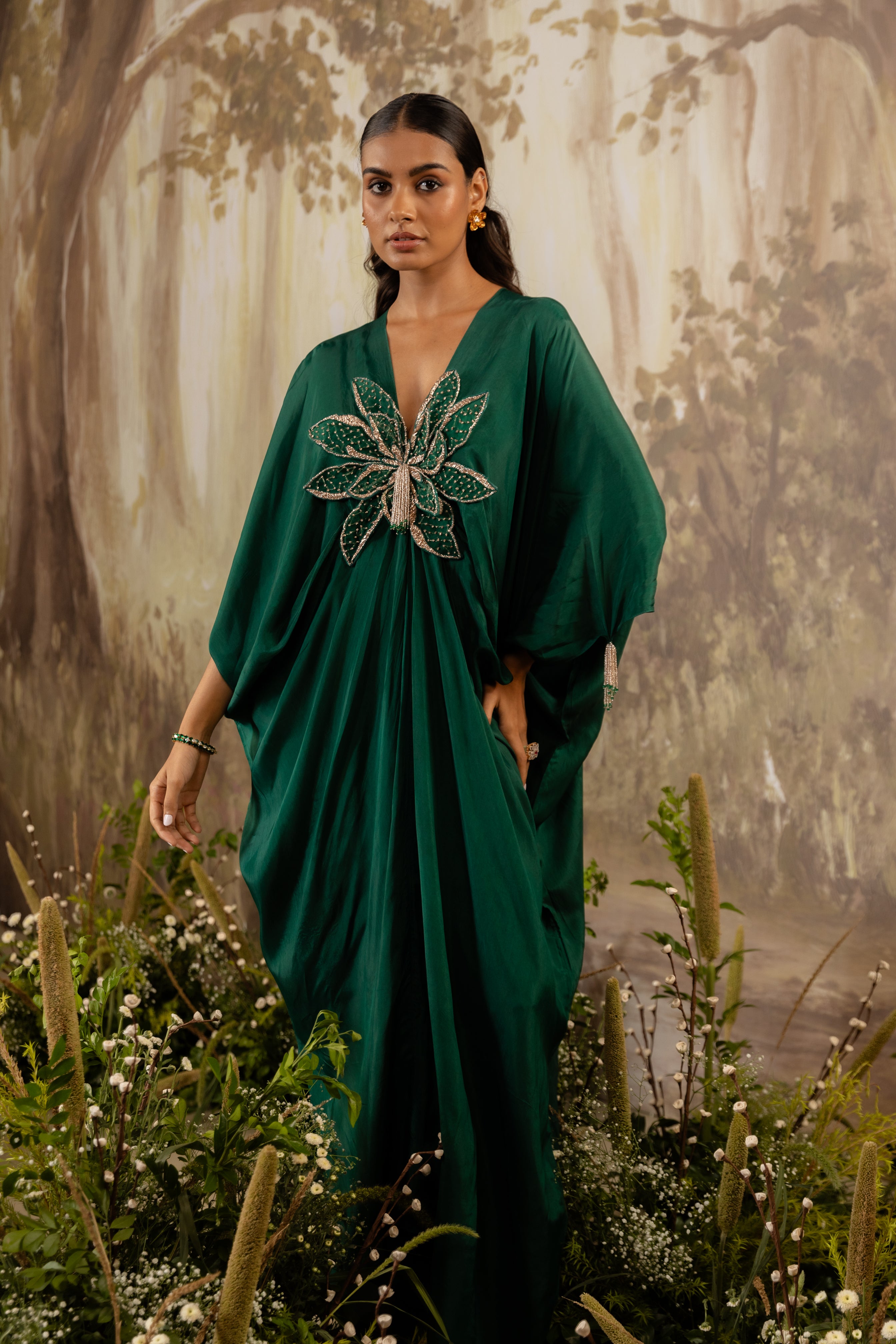 EMERALD GREEN 3D FLORAL KAFTAN