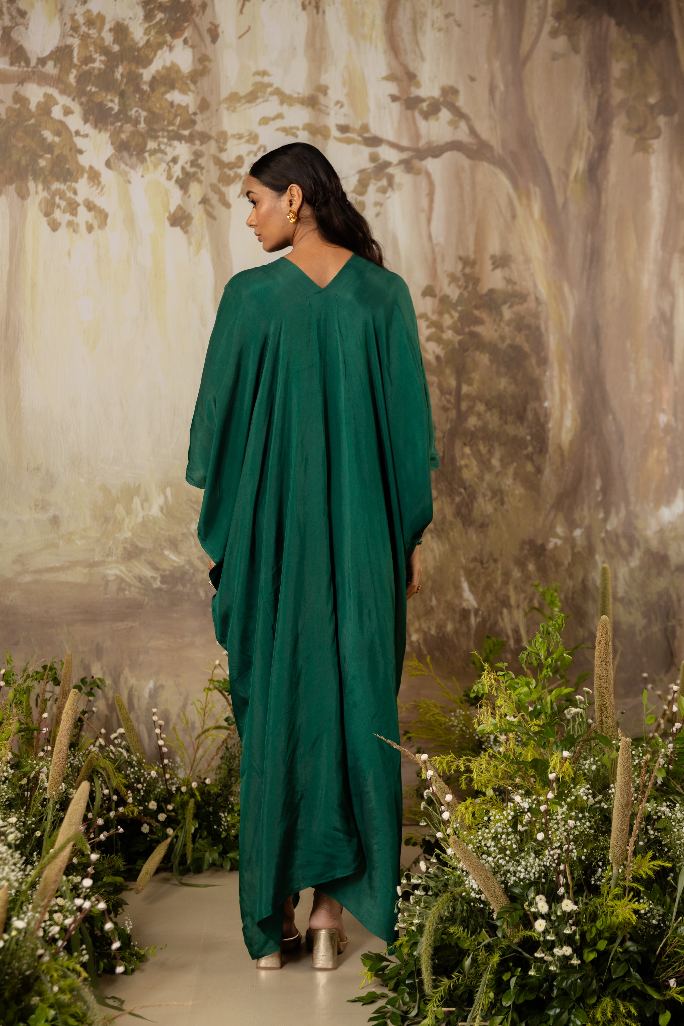EMERALD GREEN 3D FLORAL KAFTAN