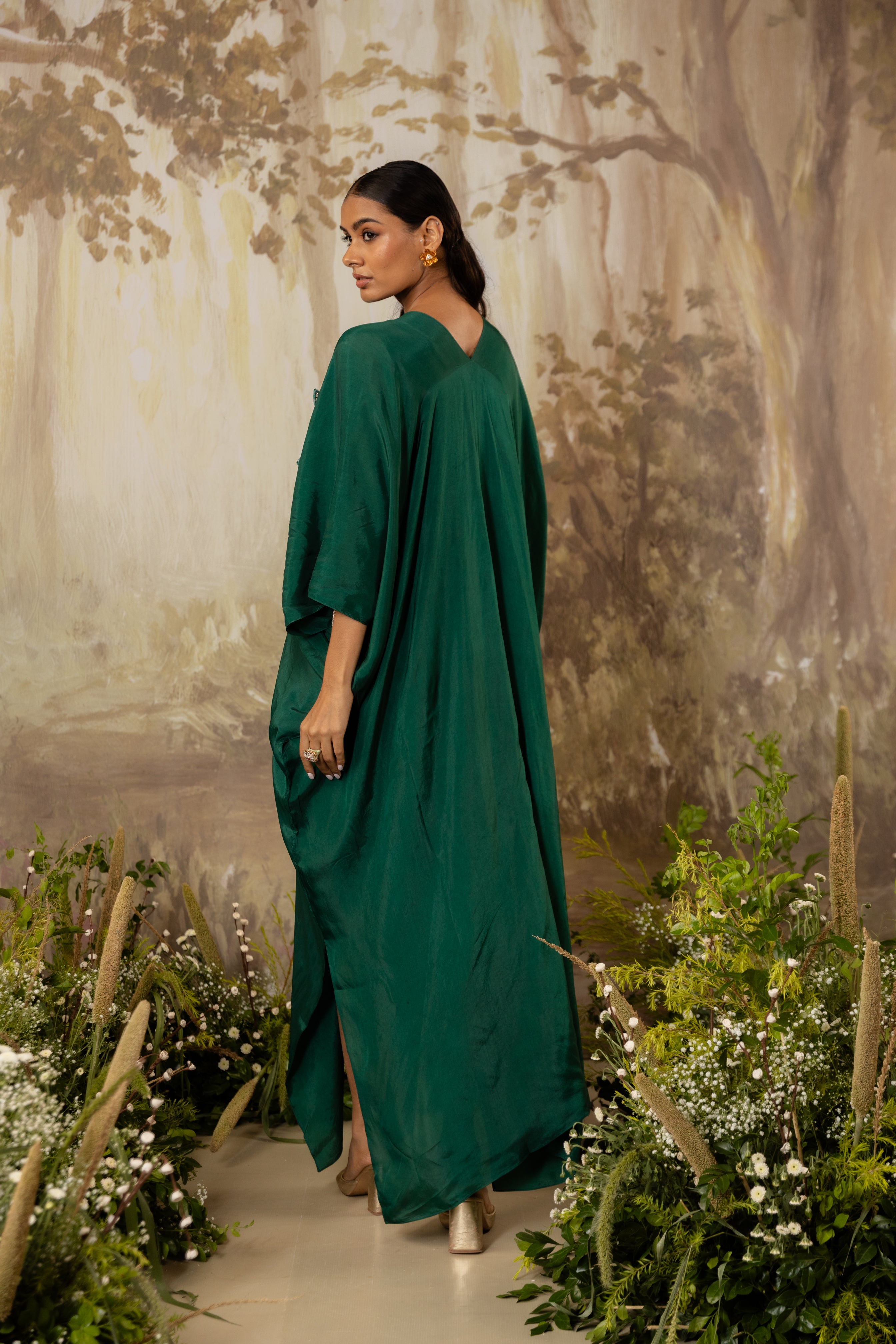 EMERALD GREEN 3D FLORAL KAFTAN