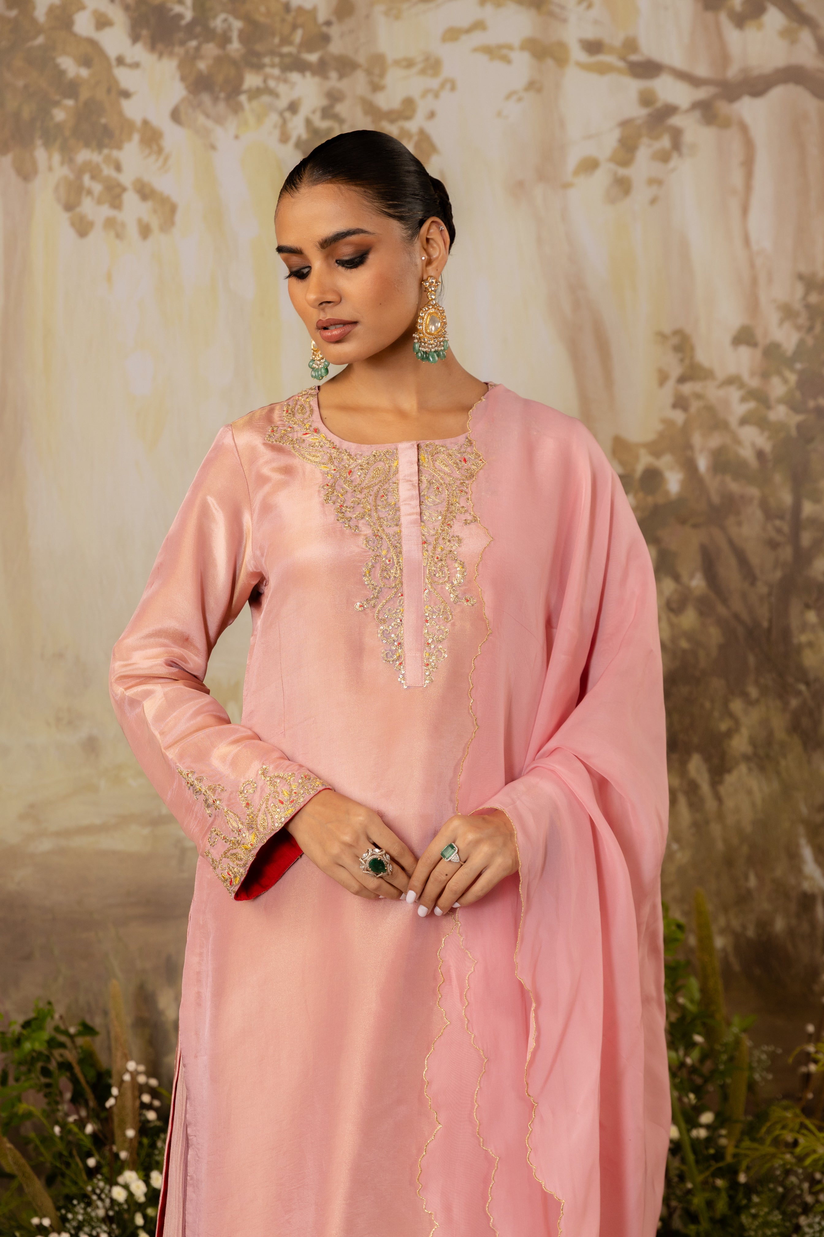 ROSE PINK TISSUE LONG SUIT SET