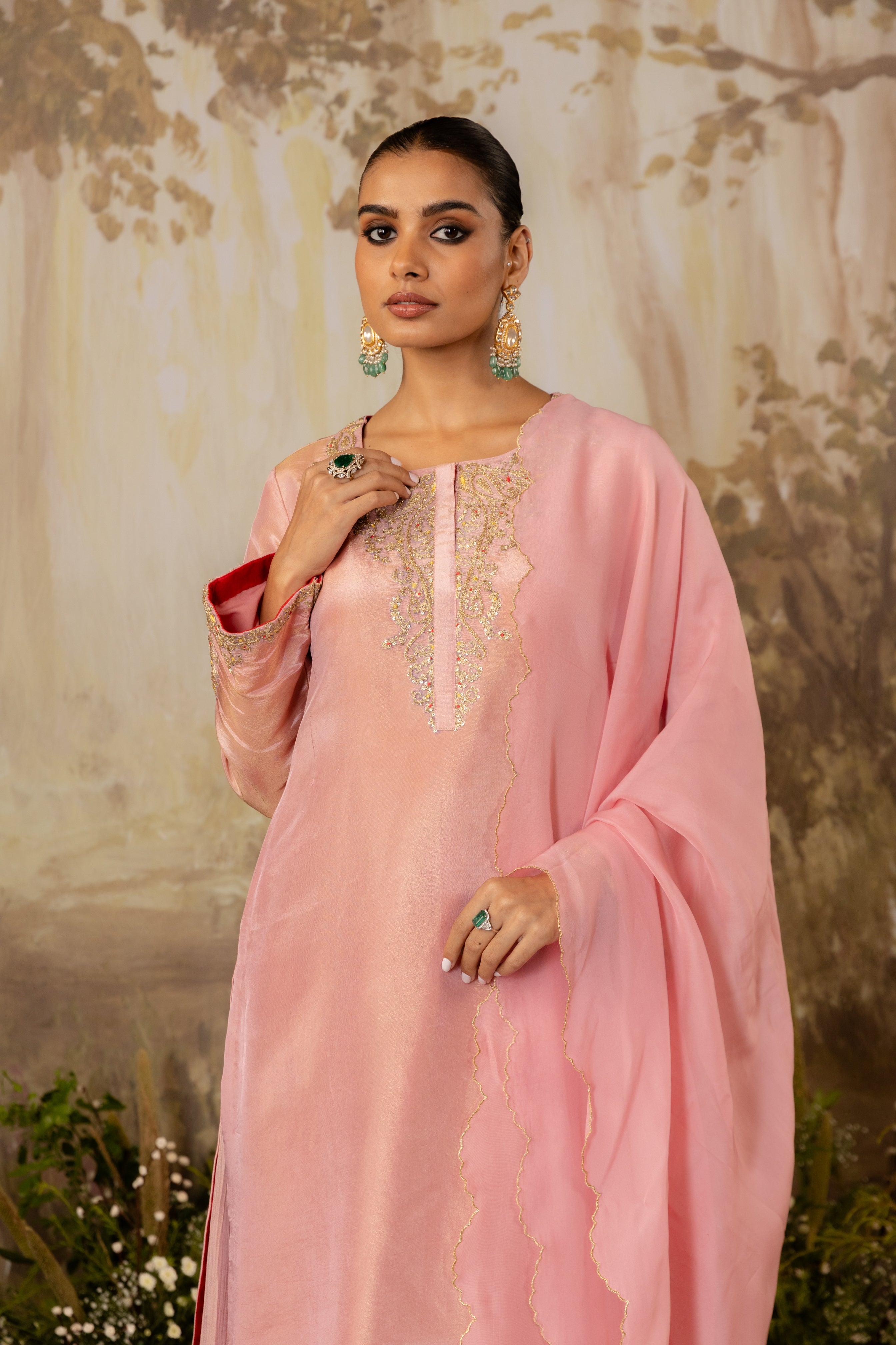 ROSE PINK TISSUE LONG SUIT SET