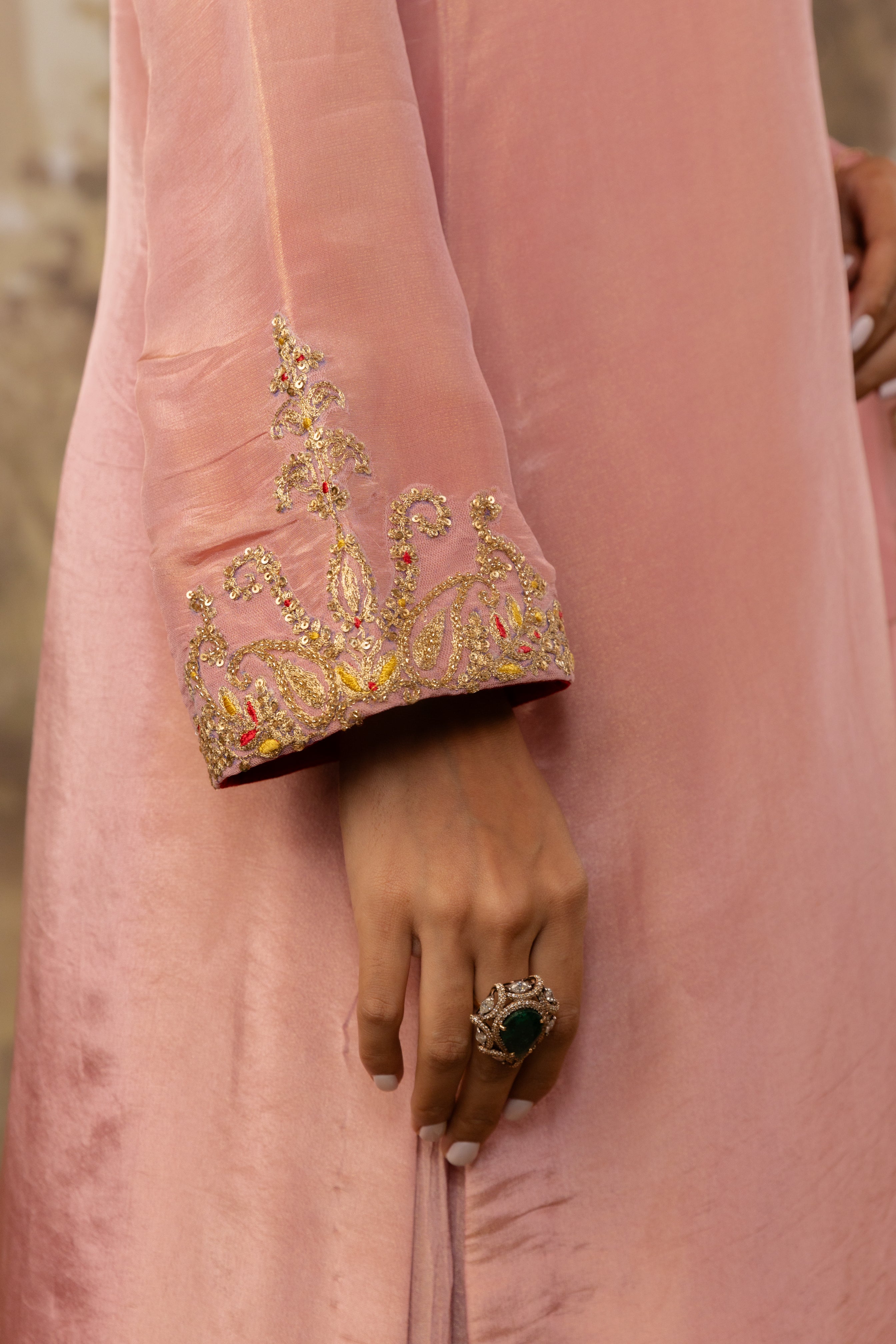 ROSE PINK TISSUE LONG SUIT SET