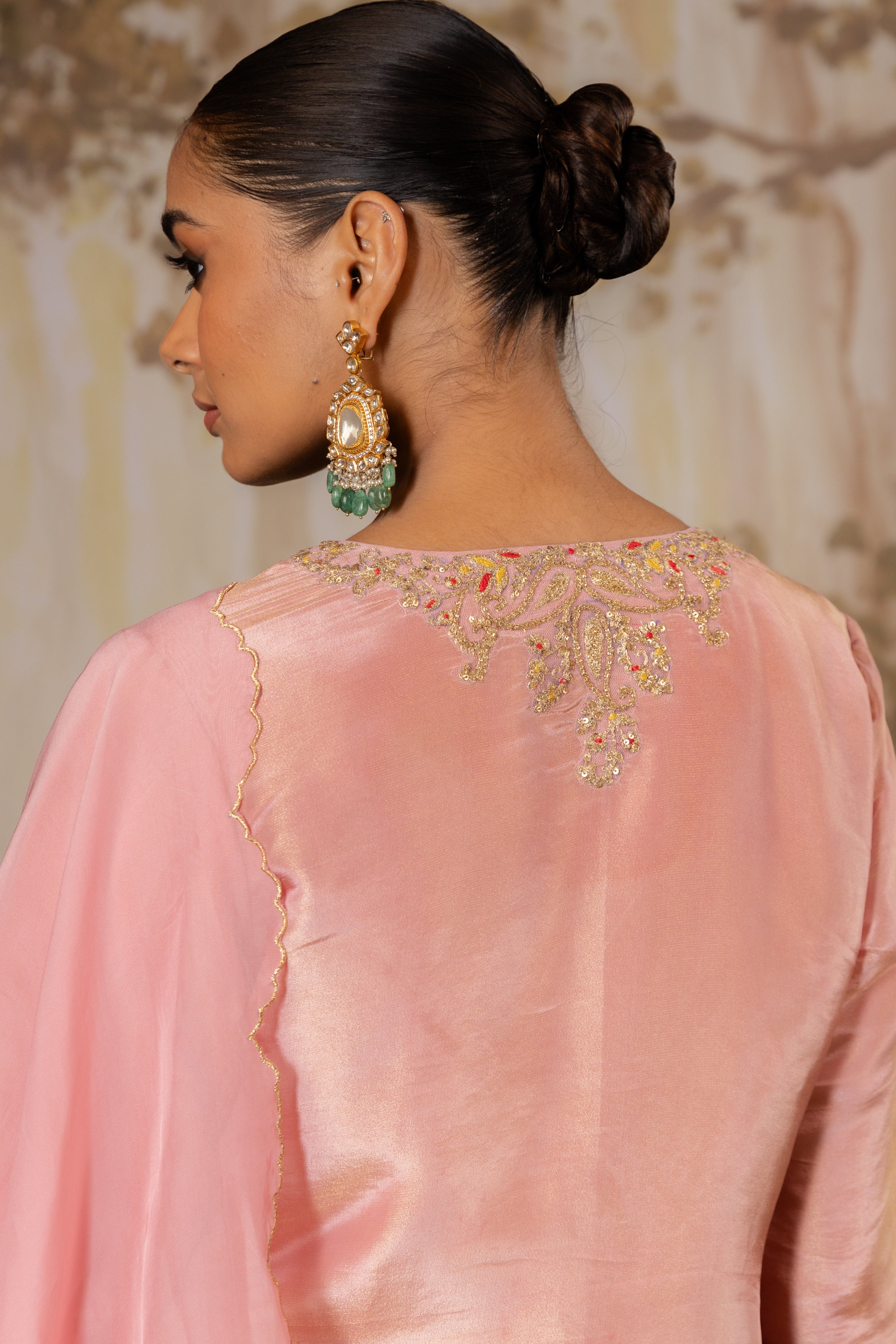 ROSE PINK TISSUE LONG SUIT SET