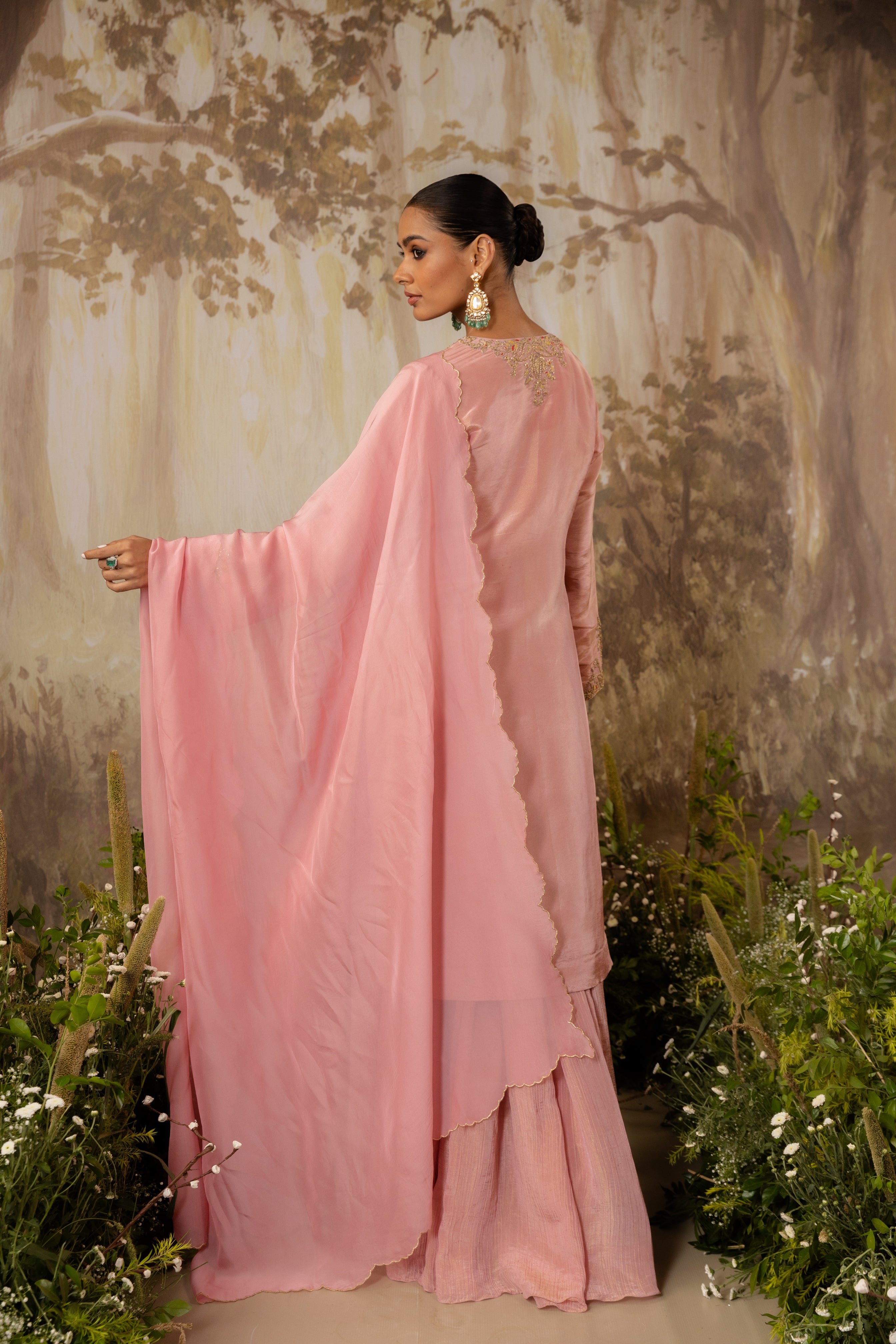 ROSE PINK TISSUE LONG SUIT SET