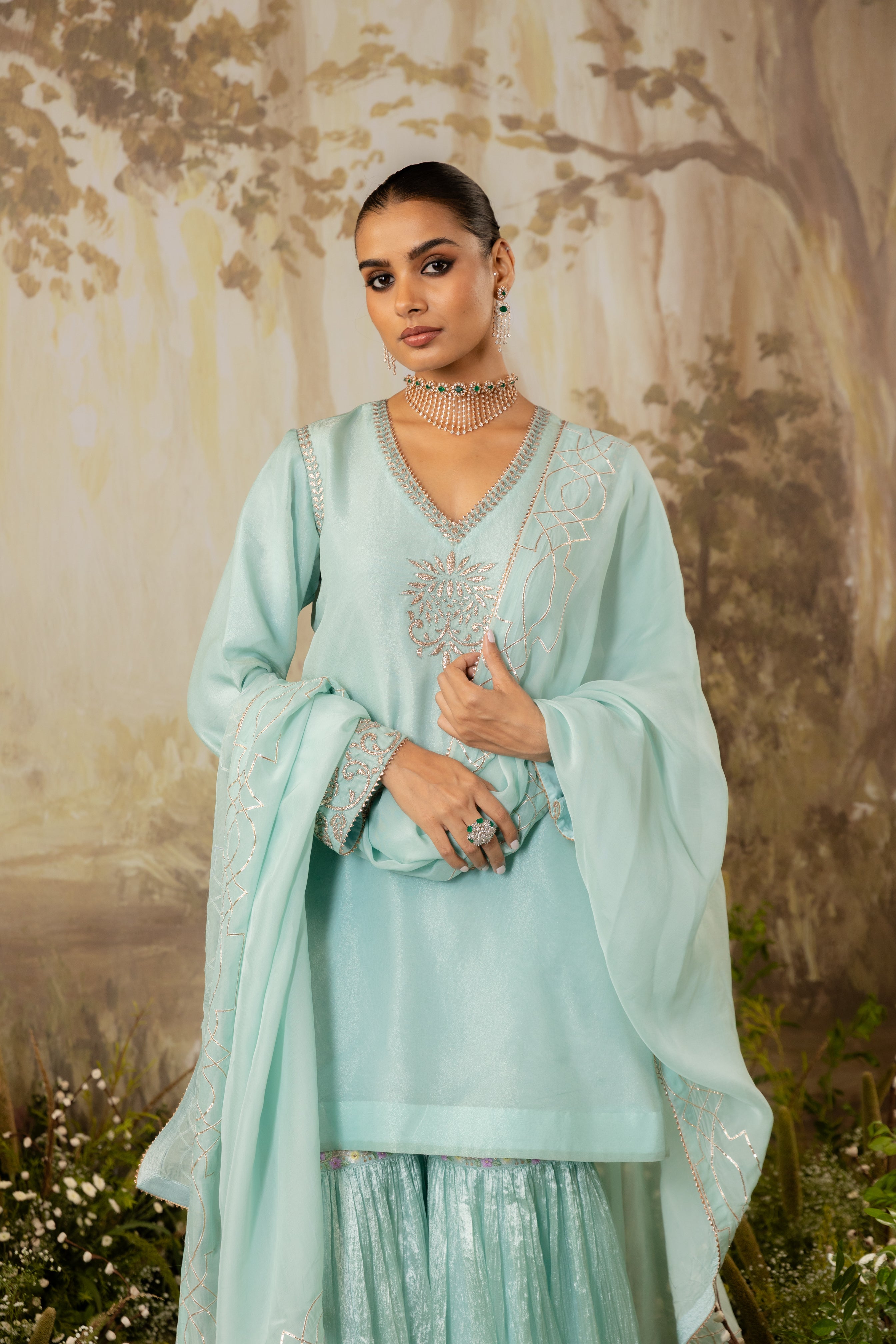 POWDER BLUE SHORT KURTA SET