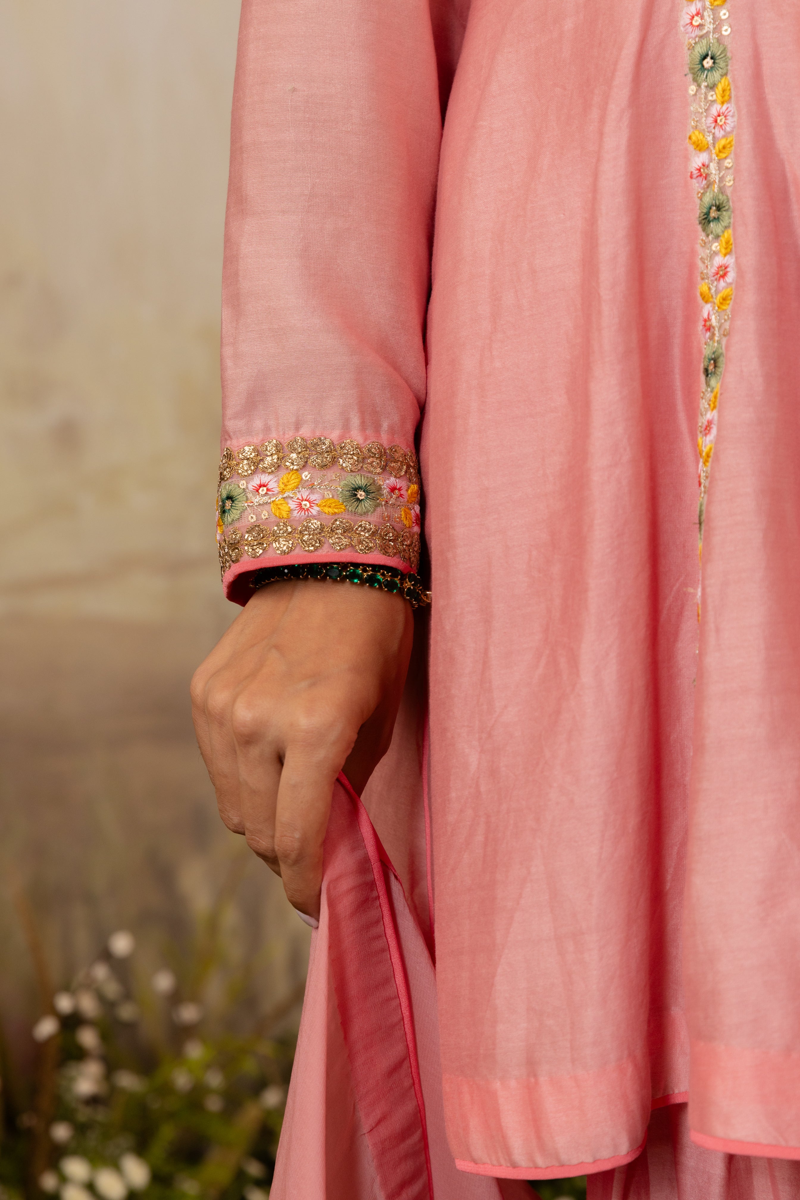 SOFT PINK EMBROIDERED SHORT KURTA SET