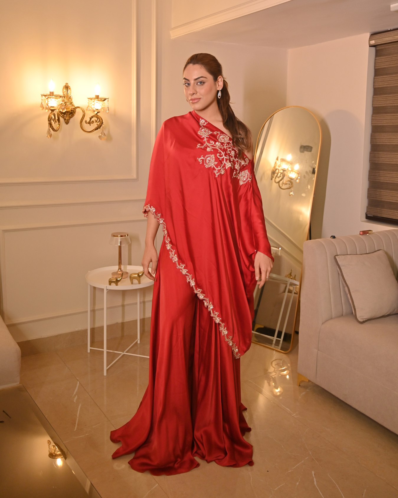 KRITIKA BHASIN in Maroon one shoulder sharara set