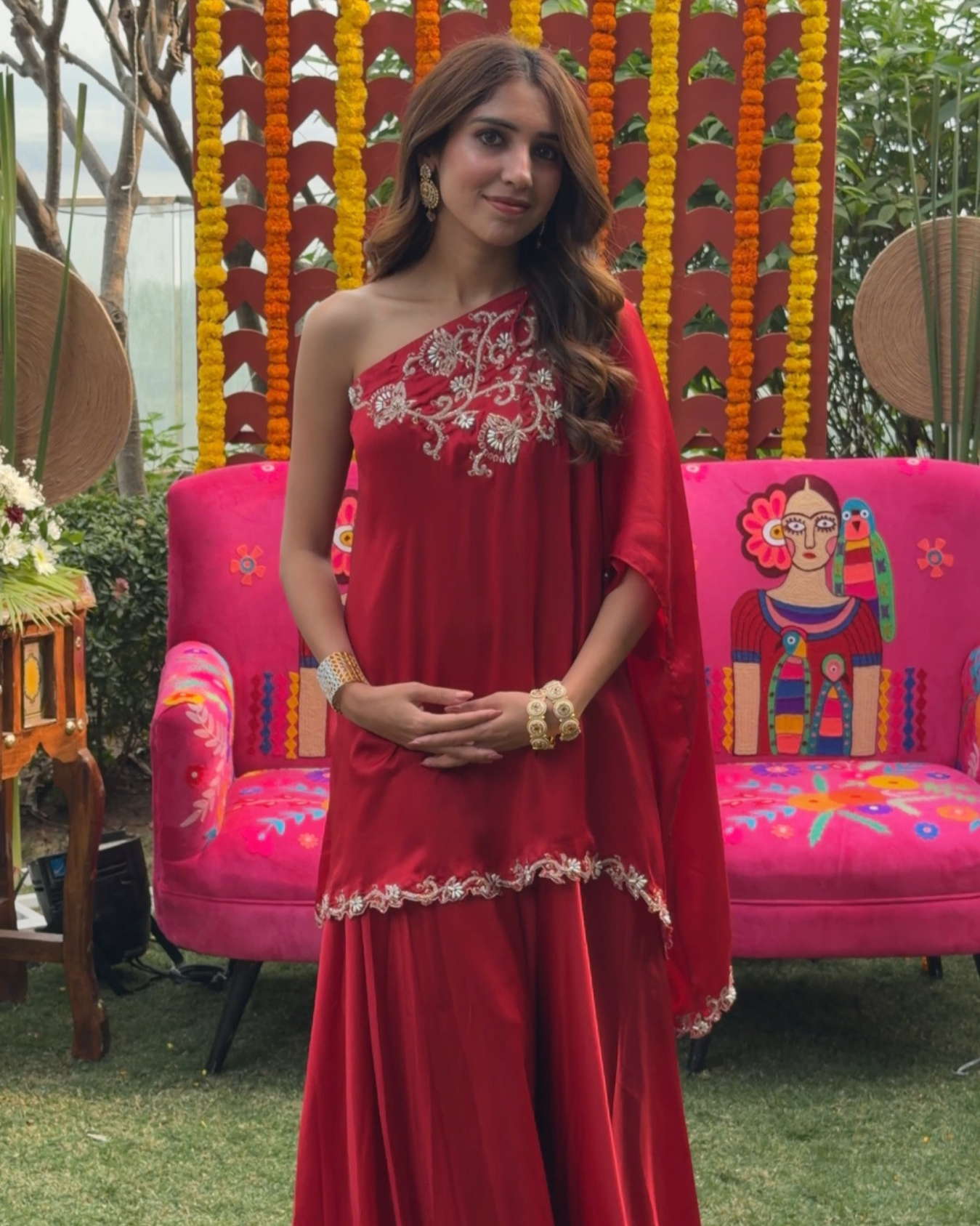 SHIVANI SOPRA in Maroon one shoulder sharara set