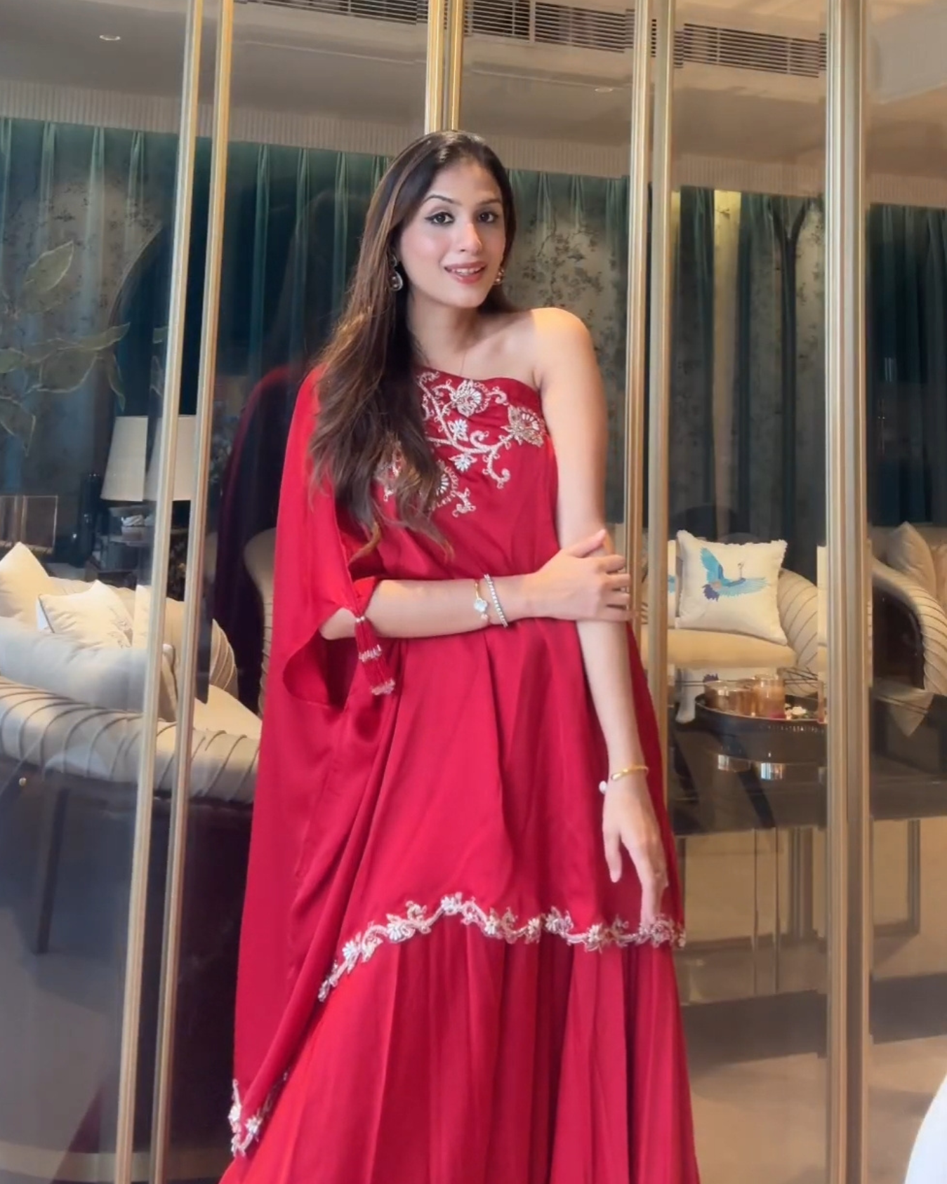 Annie in Maroon one shoulder sharara set