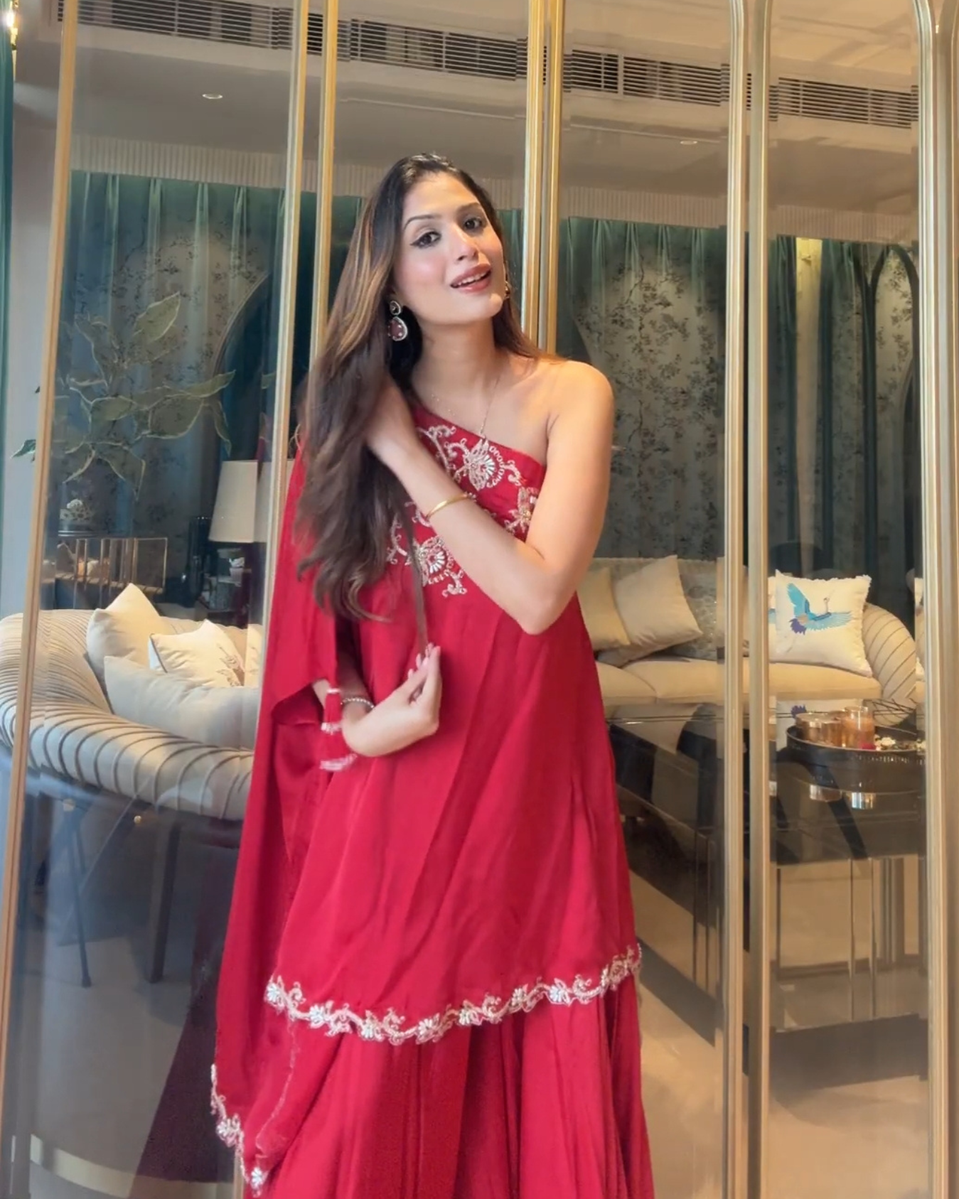 Annie in Maroon one shoulder sharara set