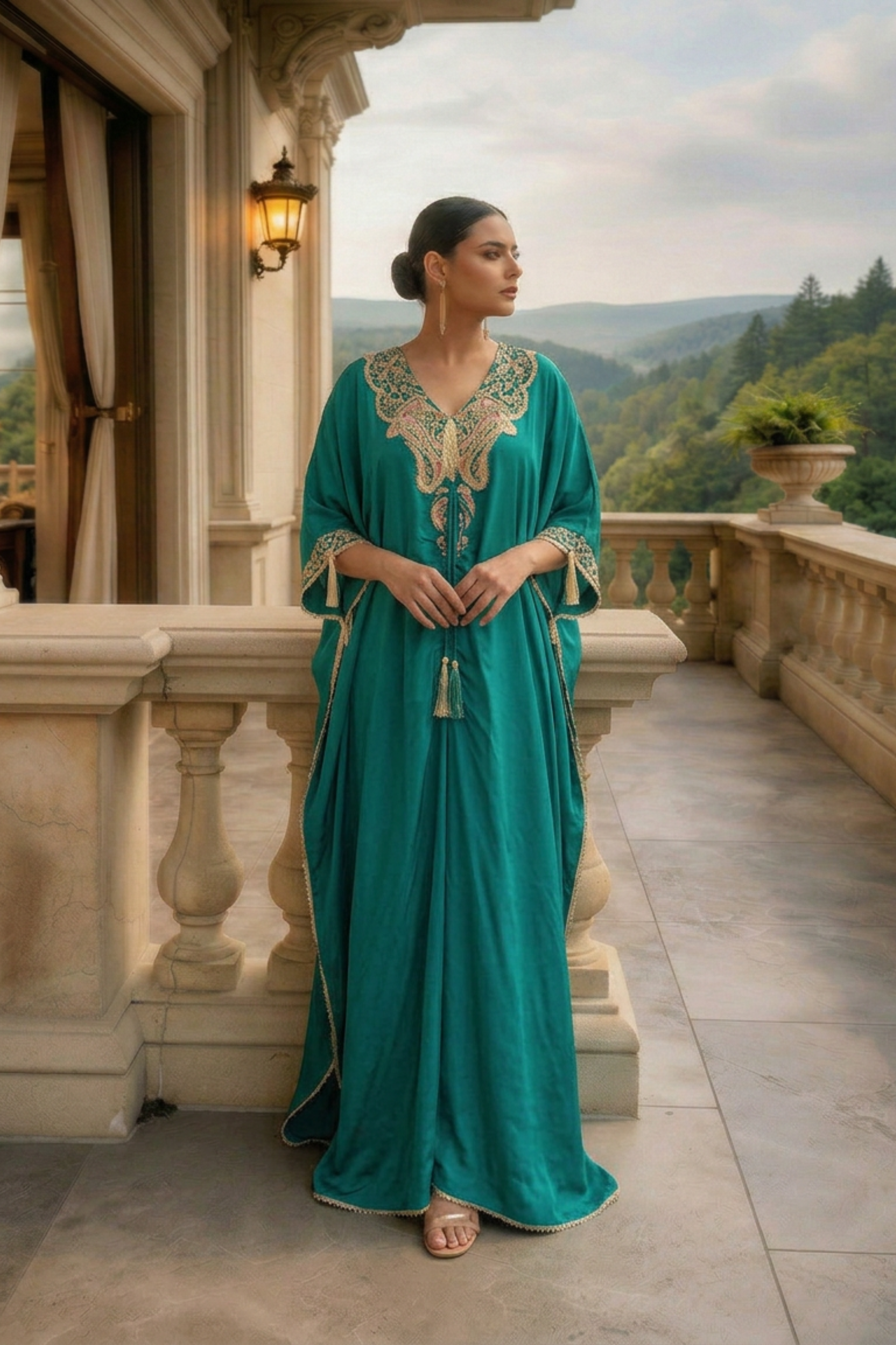 EMERALD GREEN TIED KAFTAN