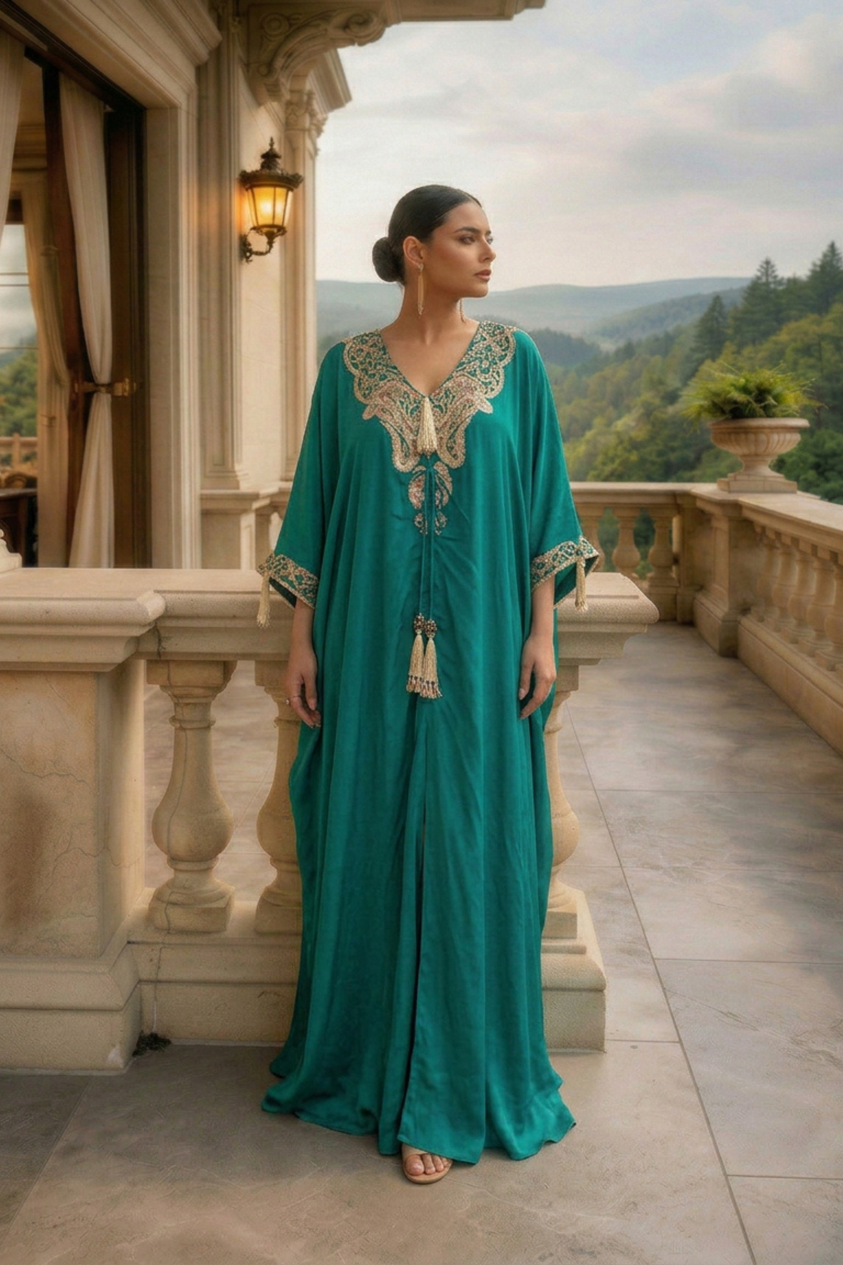 EMERALD GREEN TIED KAFTAN