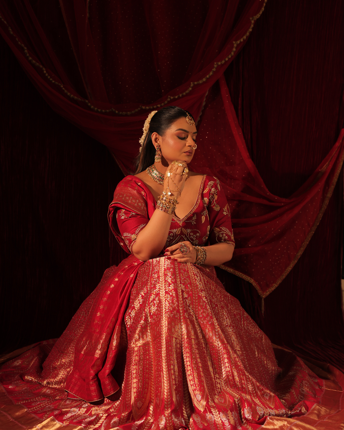 Rini in Red banarasi lehenga set
