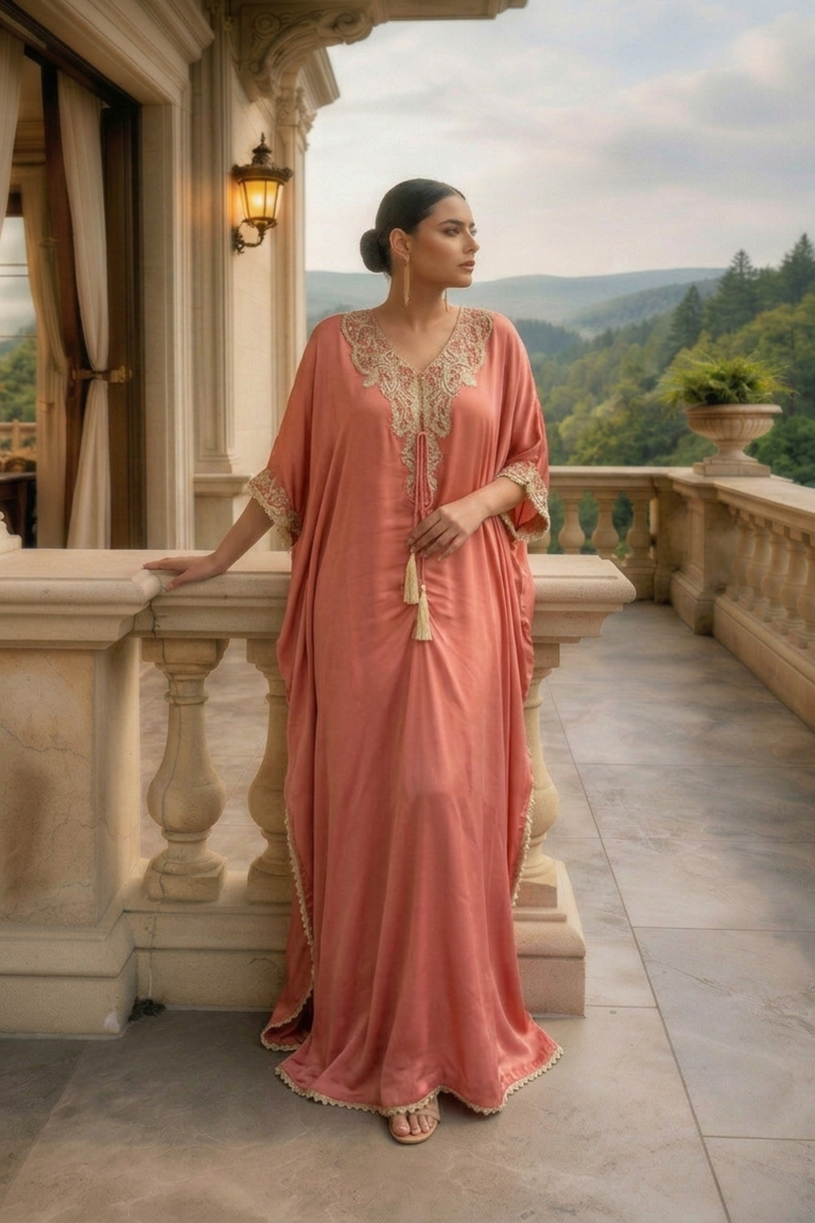 PEACH DUST TIED KAFTAN