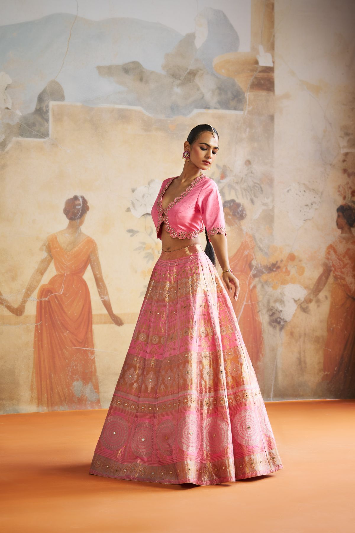 Pink banarasi lehenga set