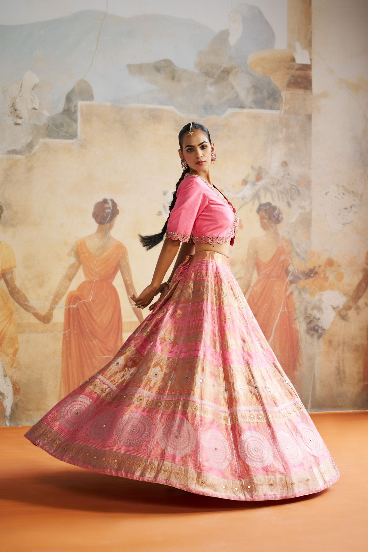 Pink banarasi lehenga set