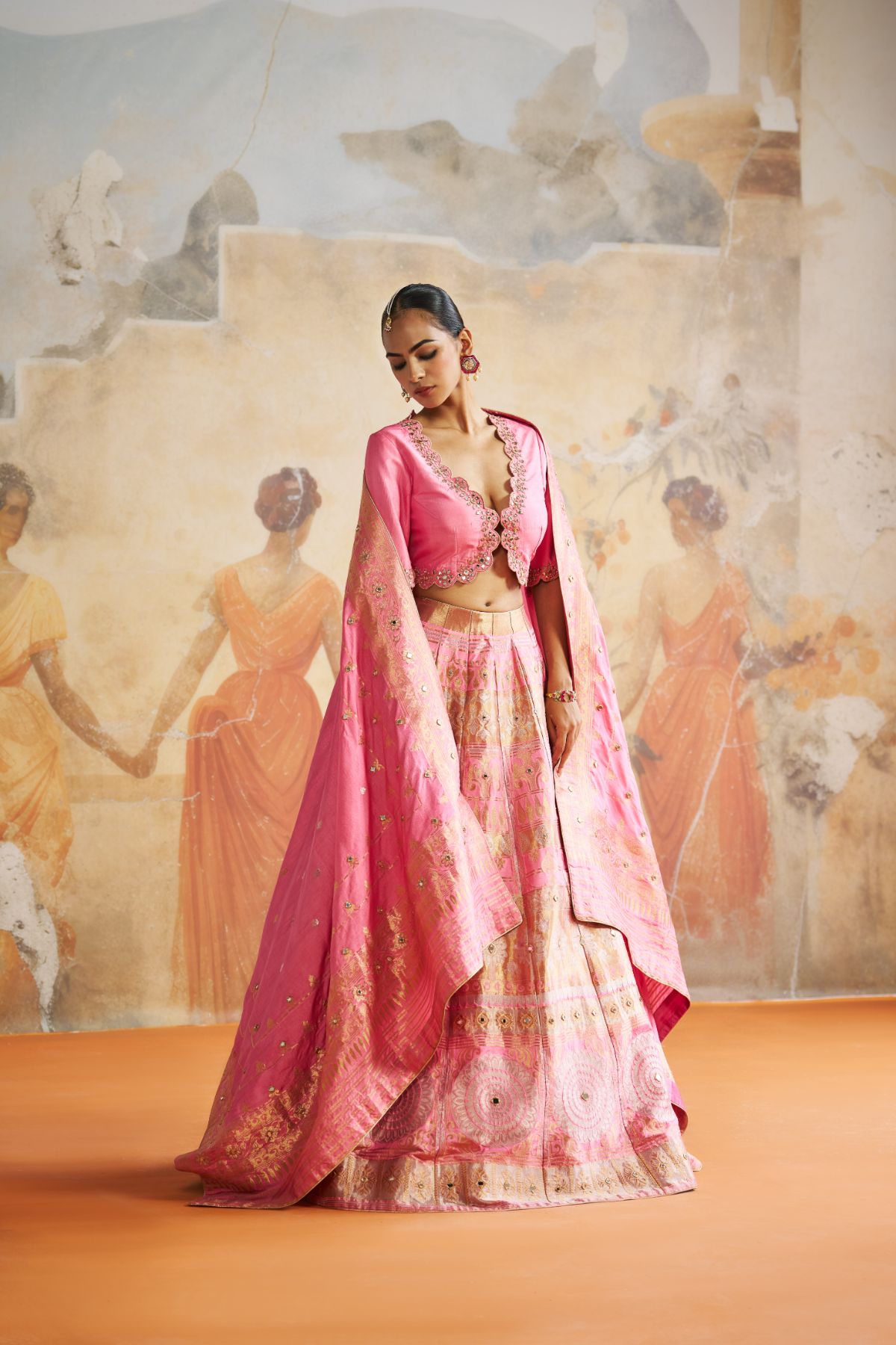 Pink banarasi lehenga set