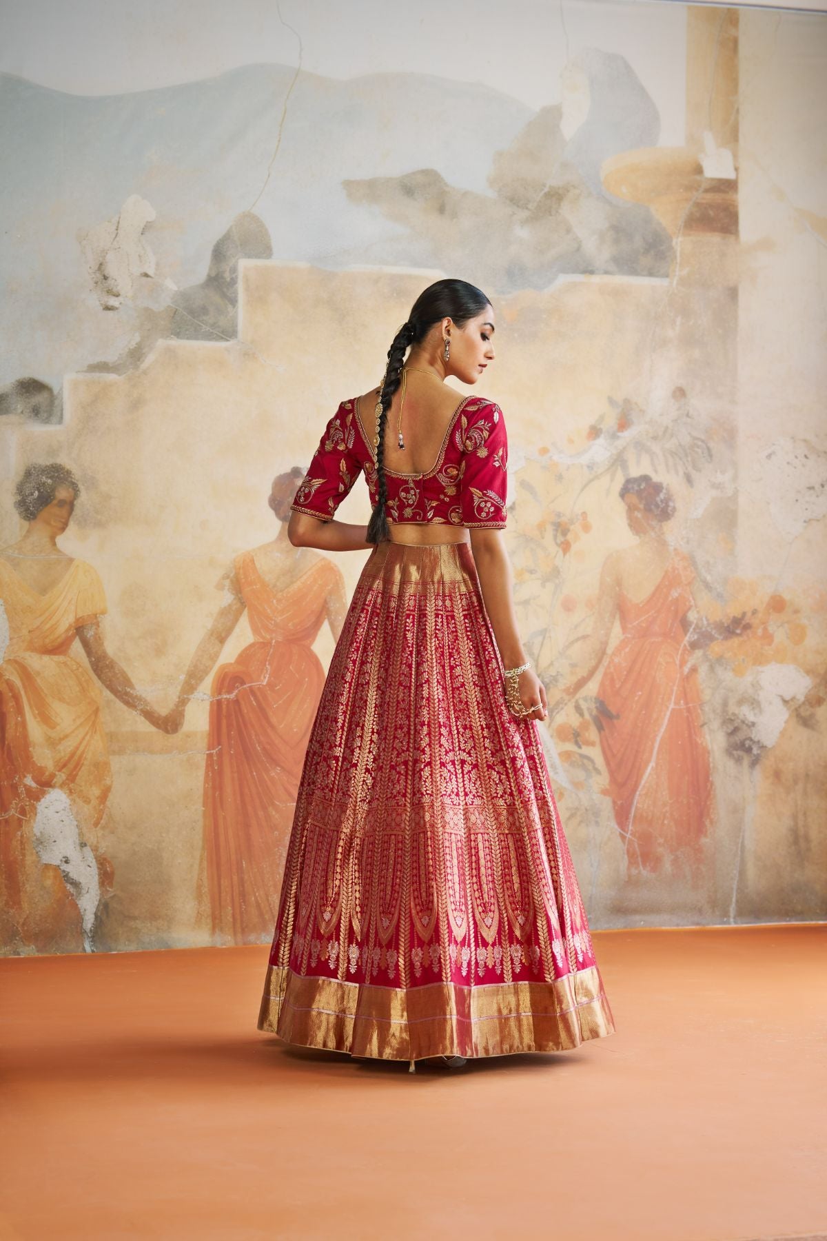 Red banarasi lehenga set