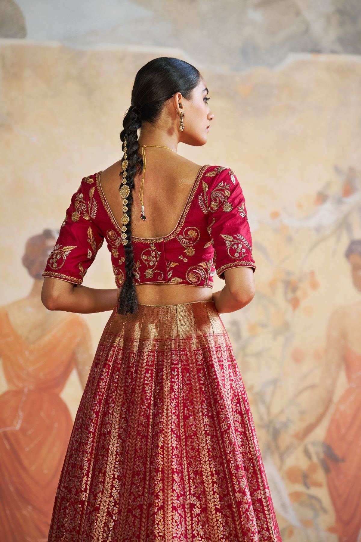 Red banarasi lehenga set