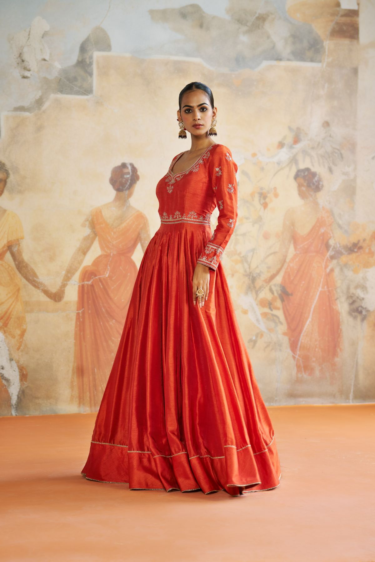 Tangerine anarkali set