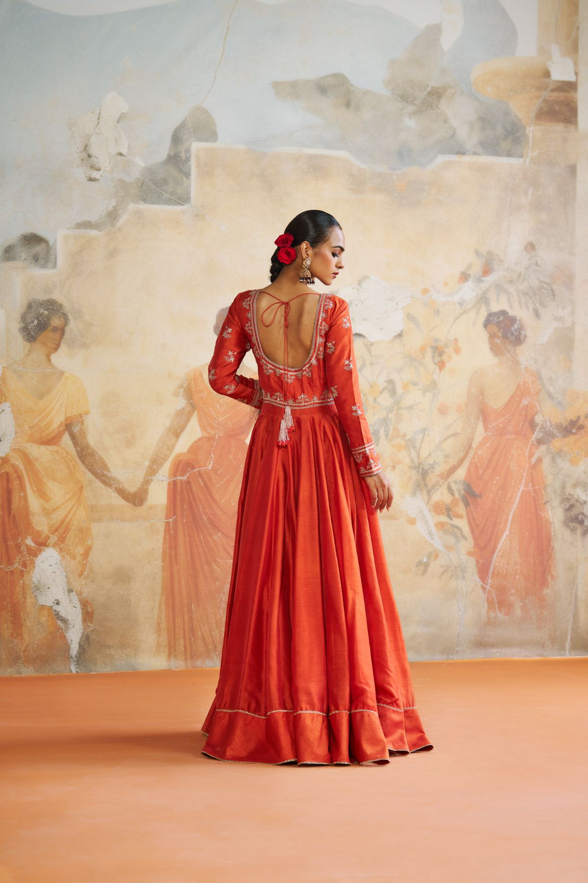 Tangerine anarkali set
