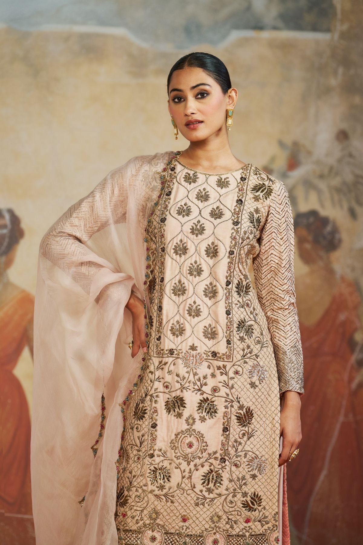 Salmon pink long suit set