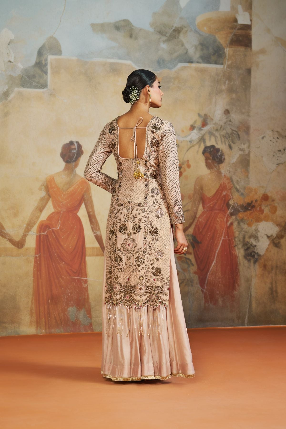 Salmon pink long suit set