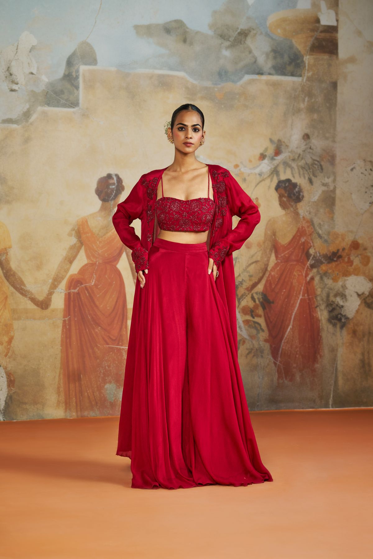 Red long jacket set