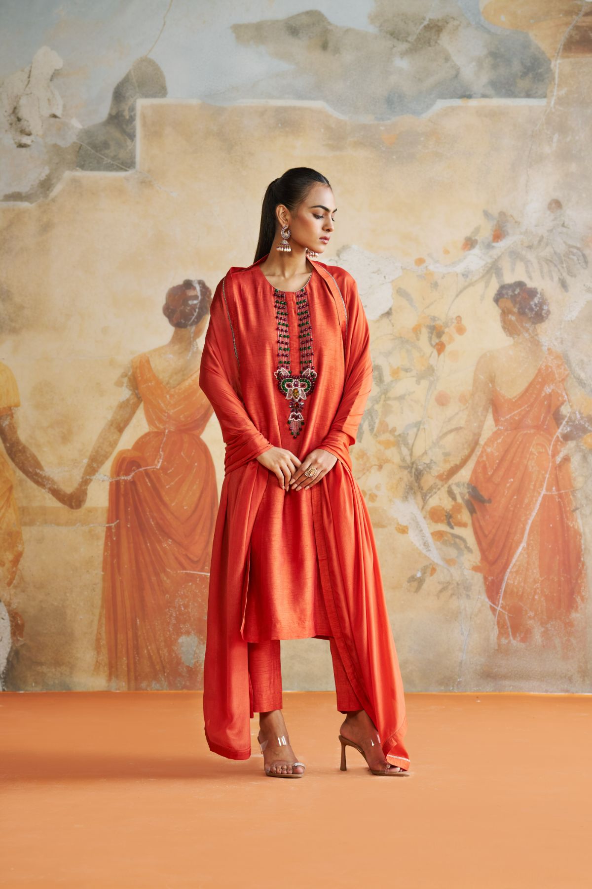 Rust orange long suit set
