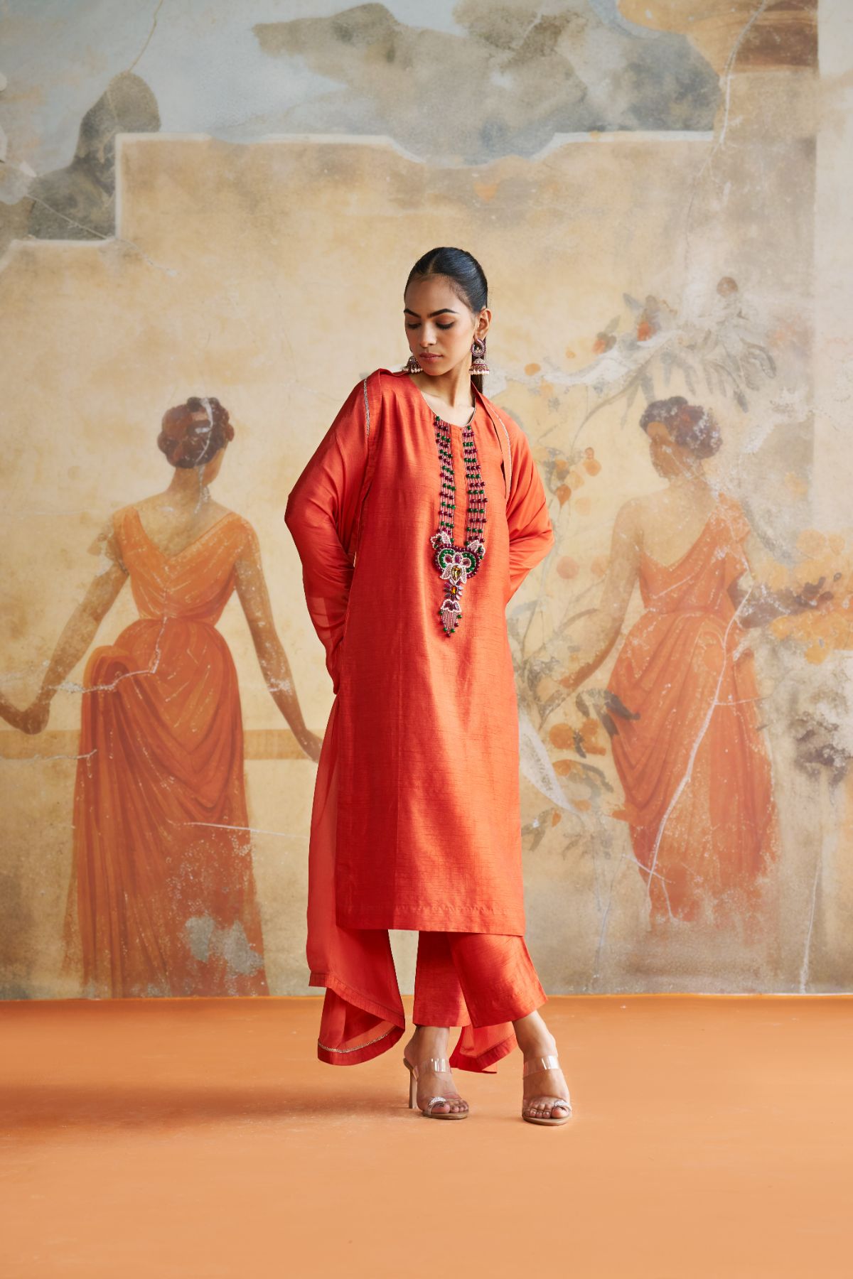 Rust orange long suit set