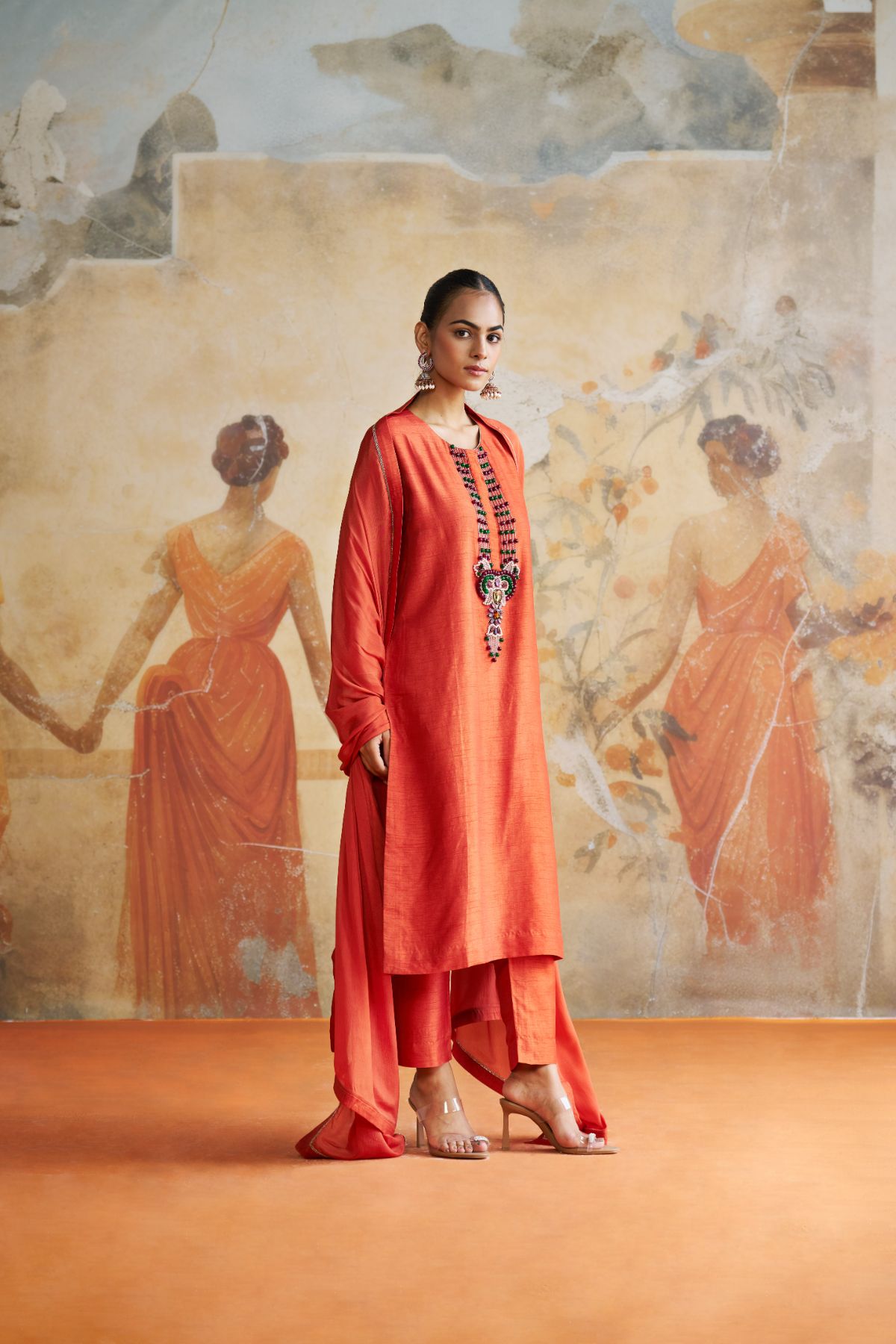 Rust orange long suit set