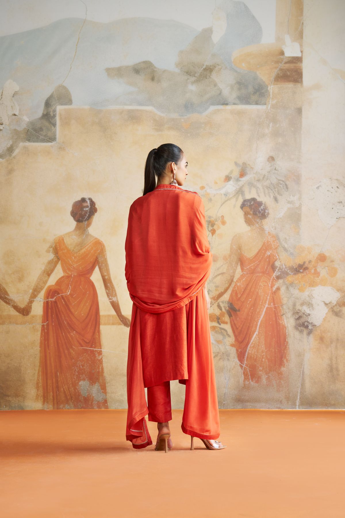 Rust orange long suit set
