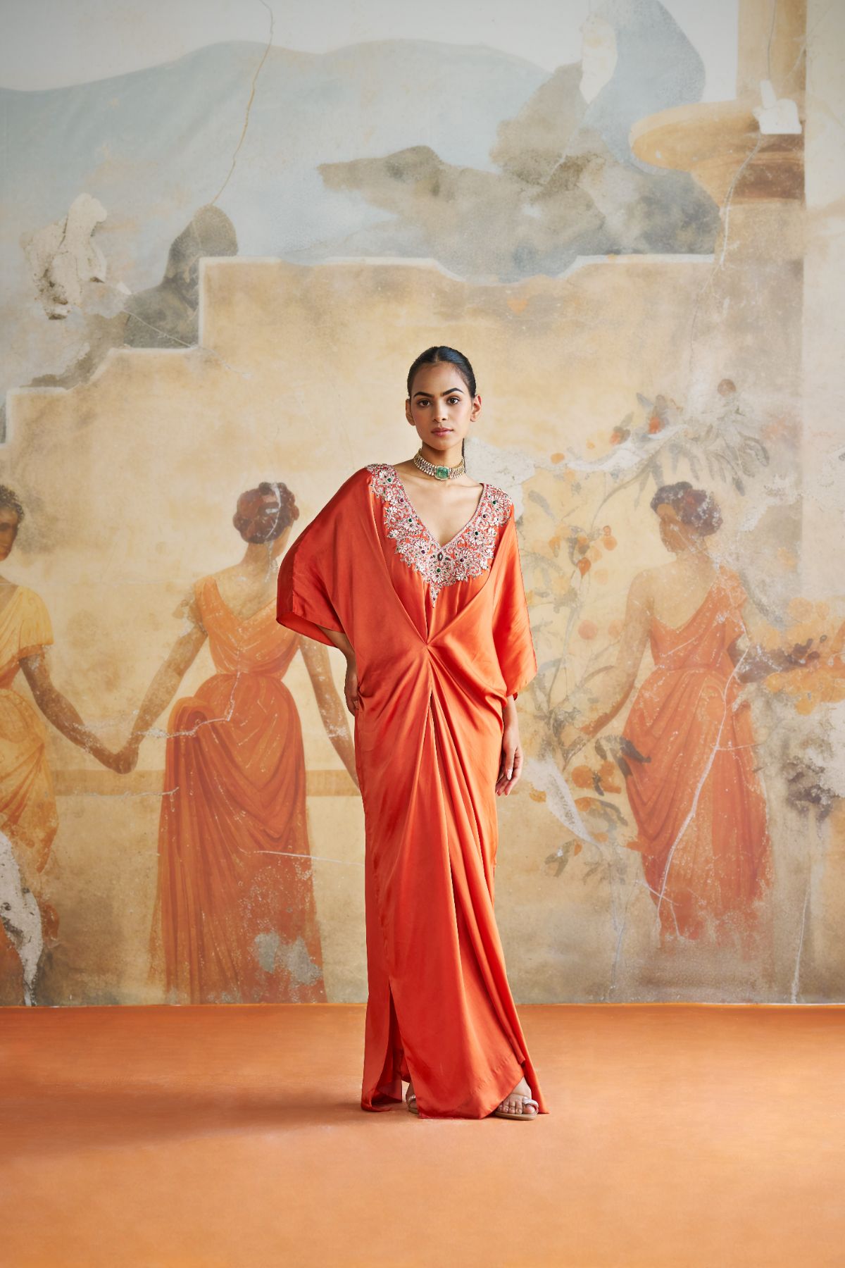 Tangerine jeweled kaftan