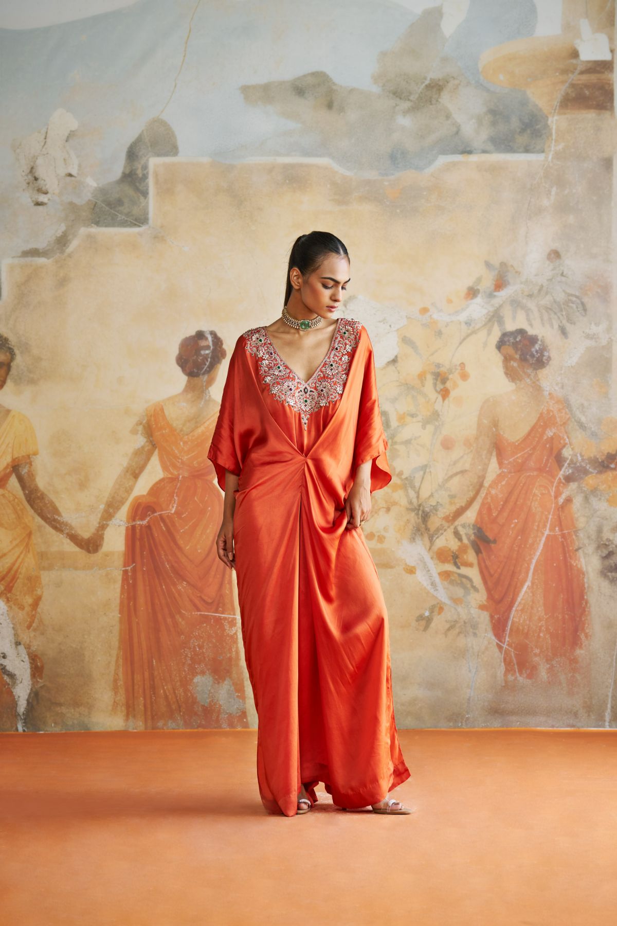 Tangerine jeweled kaftan