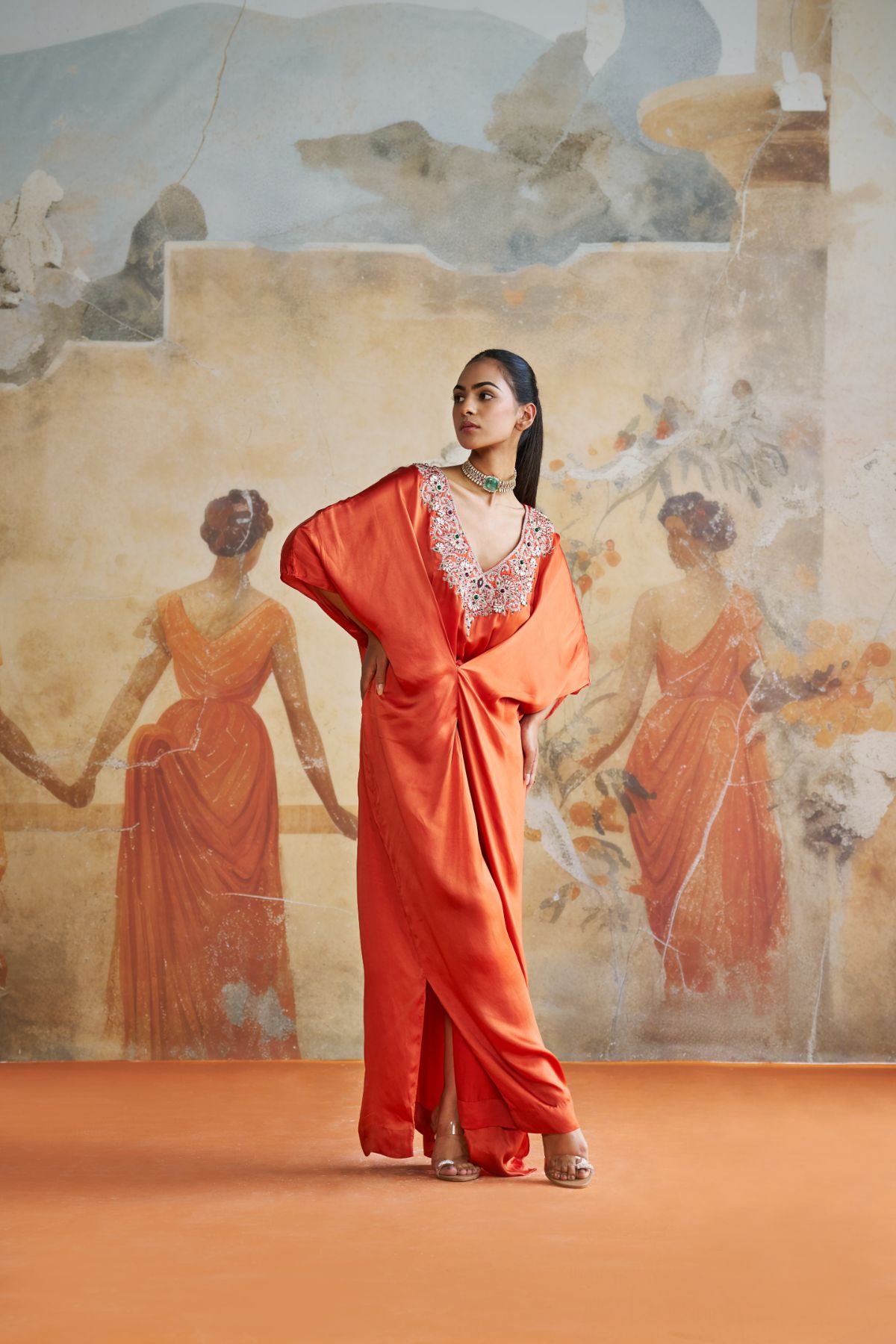 Tangerine jeweled kaftan